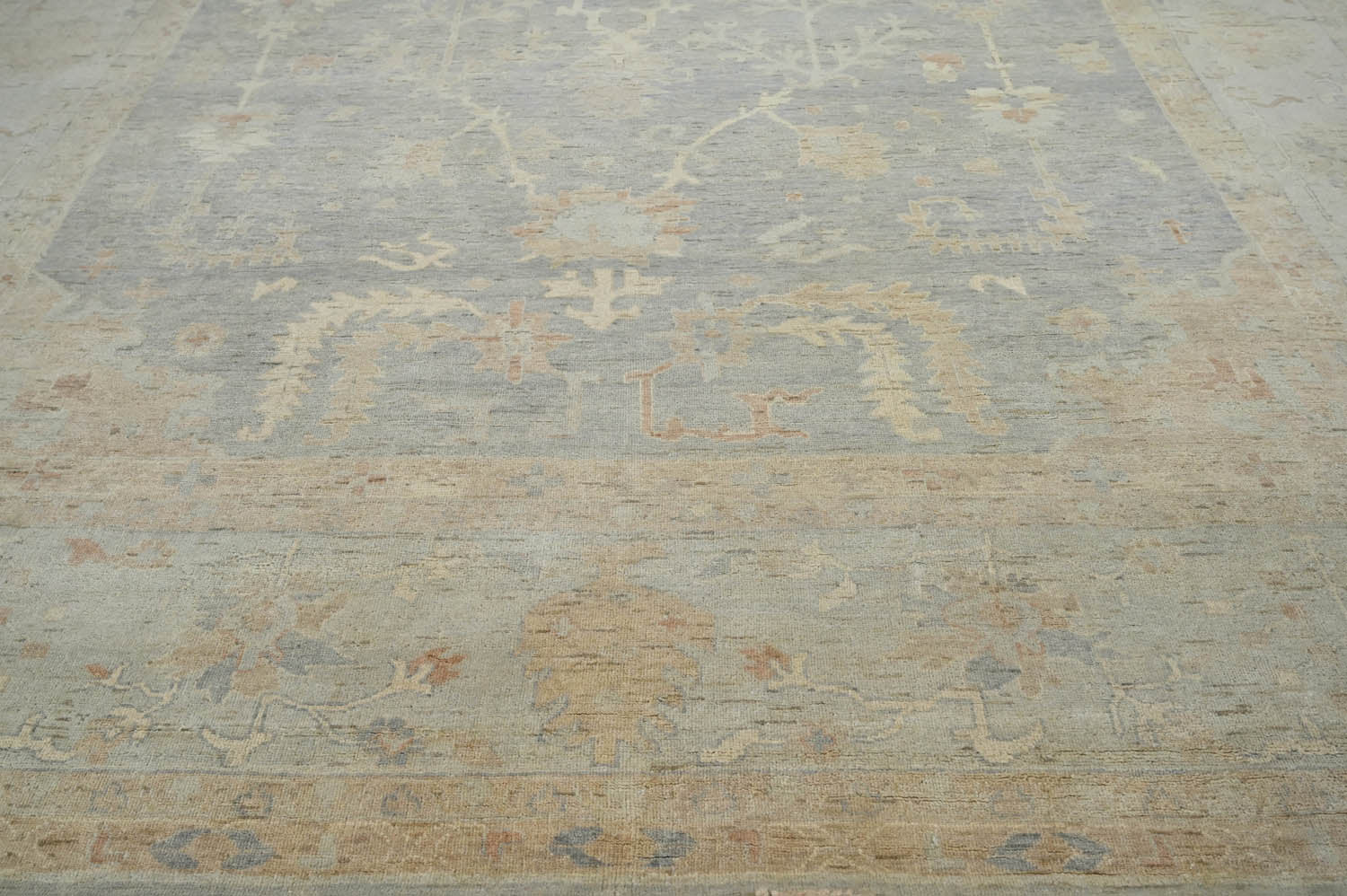 12x15 Palace Gray Beige Muted Earth Tones Color Hand Knotted Oushak Wool Traditional Oriental Rug
