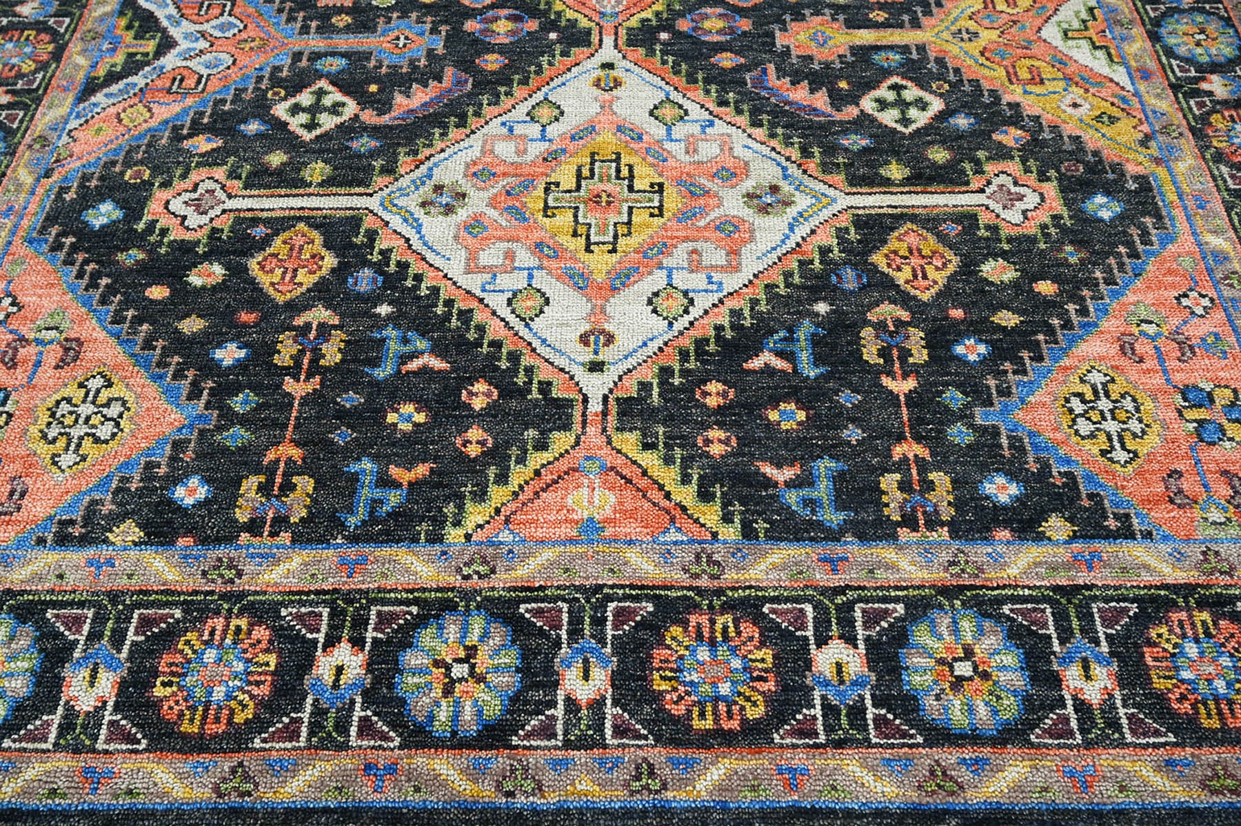 Nastazja 9x12 Hand Knotted 100% Wool Oushak Traditional Oriental Area Rug Charcoal, Multi Color