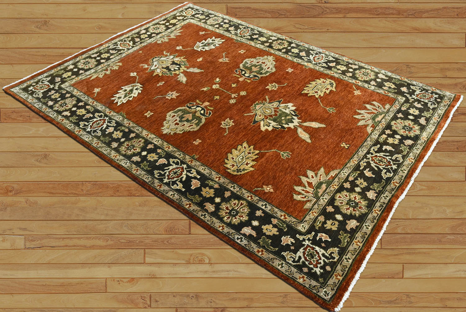 6x9 Burnt Orange Olive Green Beige Color Hand Knotted Oushak Arts & Crafts Wool Arts & Crafts/Mission Oriental Rug