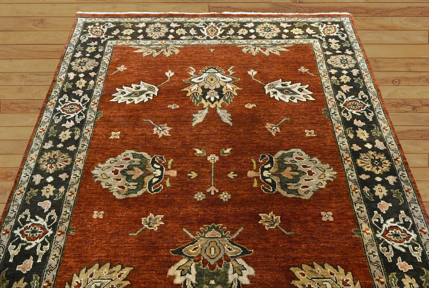 6x9 Burnt Orange Olive Green Beige Color Hand Knotted Oushak Arts & Crafts Wool Arts & Crafts/Mission Oriental Rug