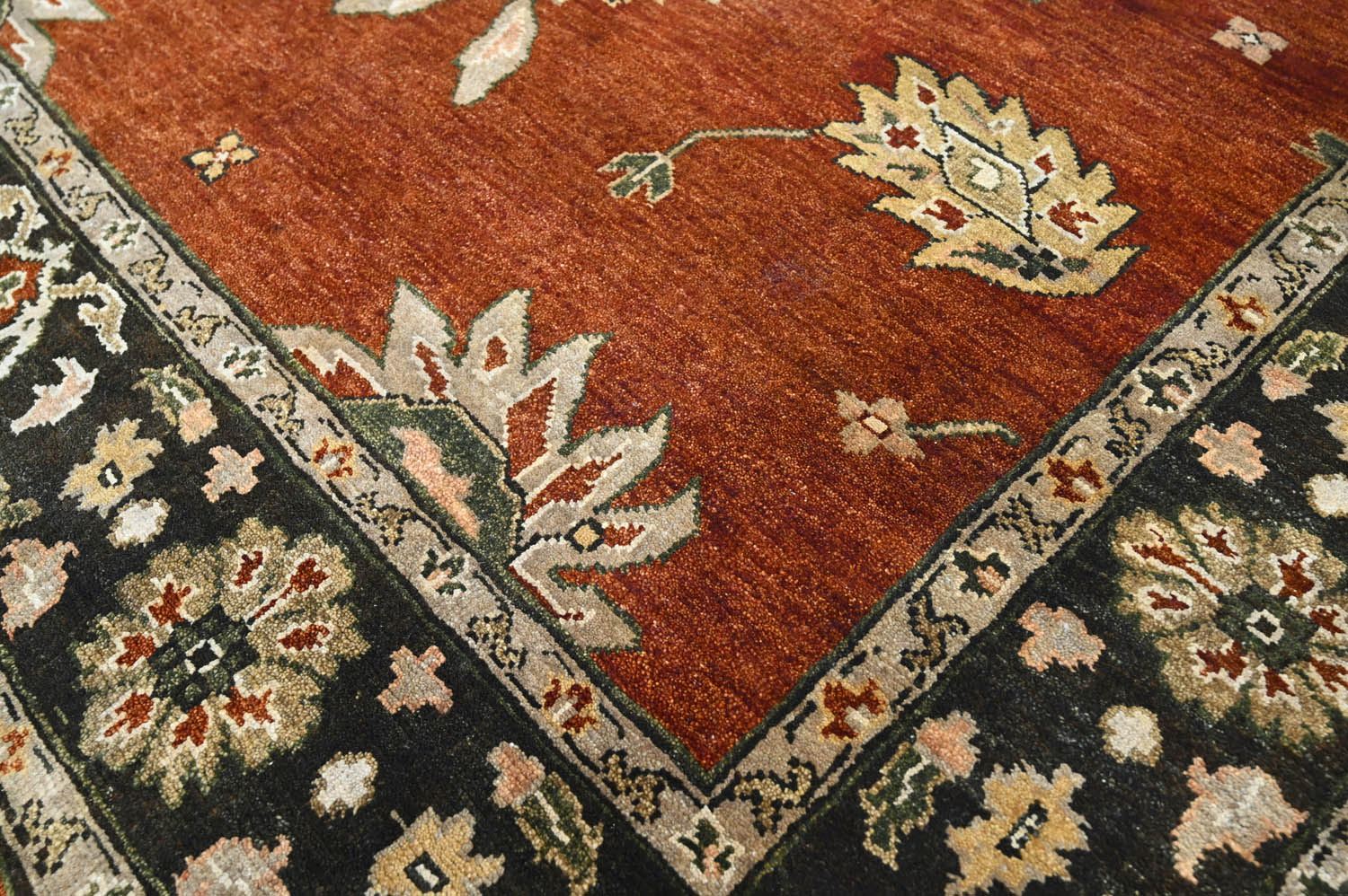6x9 Burnt Orange Olive Green Beige Color Hand Knotted Oushak Arts & Crafts Wool Arts & Crafts/Mission Oriental Rug