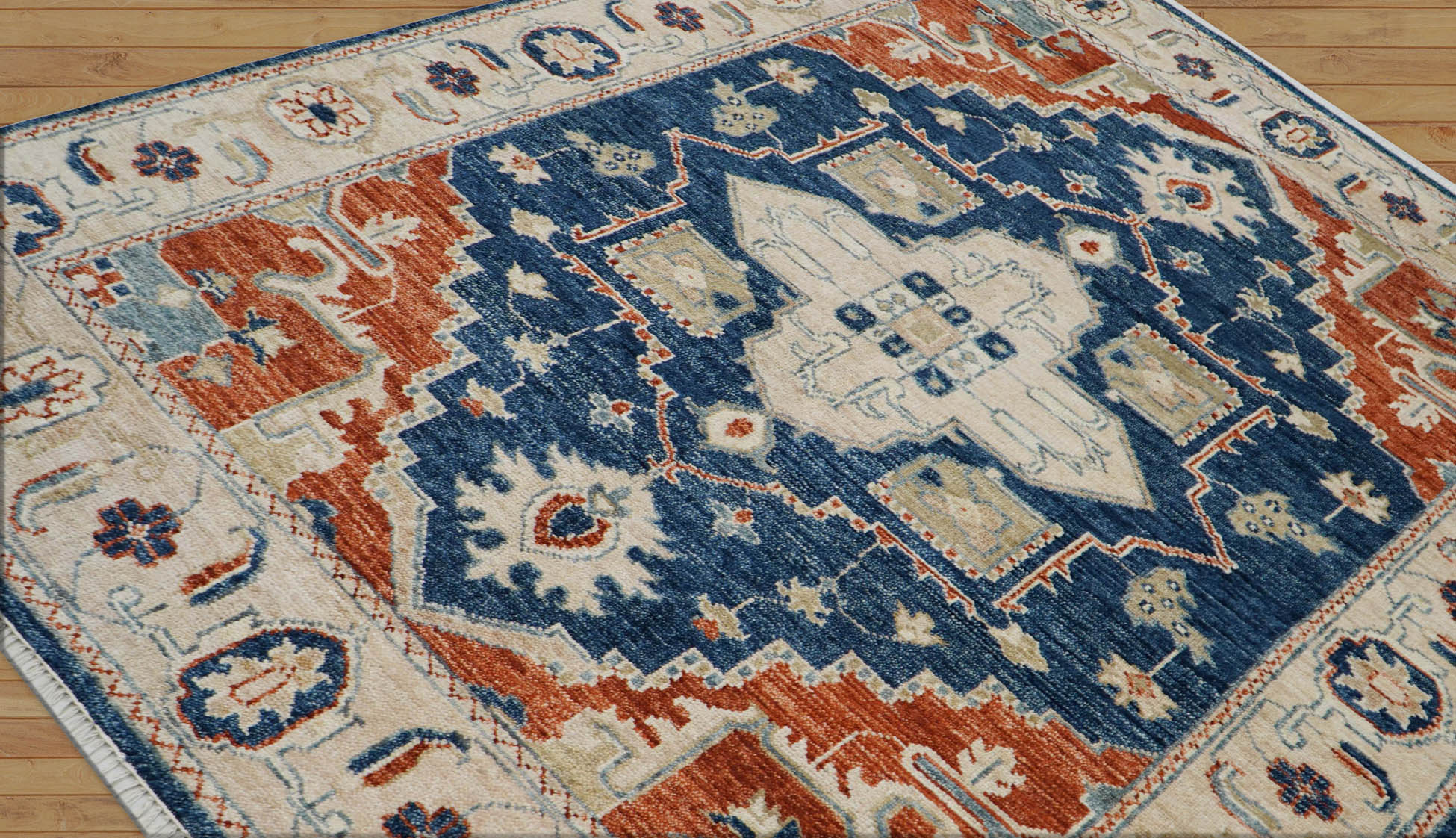 Fagerlund 8x10 Hand Knotted Turkish Oushak  100% Wool Transitional Oriental Area Rug Navy, Burnt Orange Color