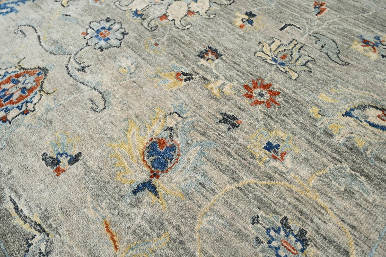 5x8 Gray Beige Blue Color Hand Knotted Transitional Wool Transitional Oriental Rug