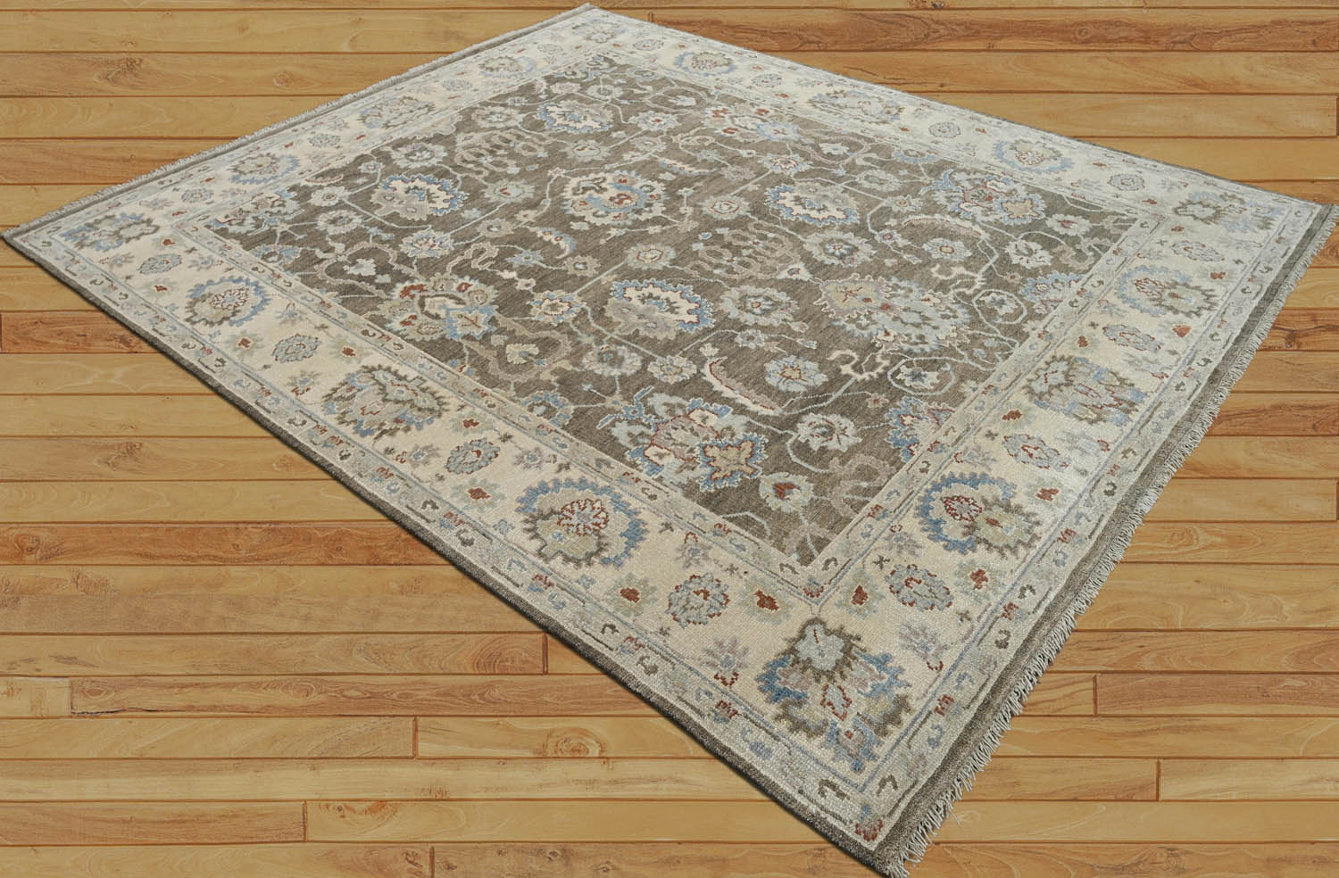 8x10 Brown Beige Blue Color Hand Knotted Oushak Wool Traditional Oriental Rug