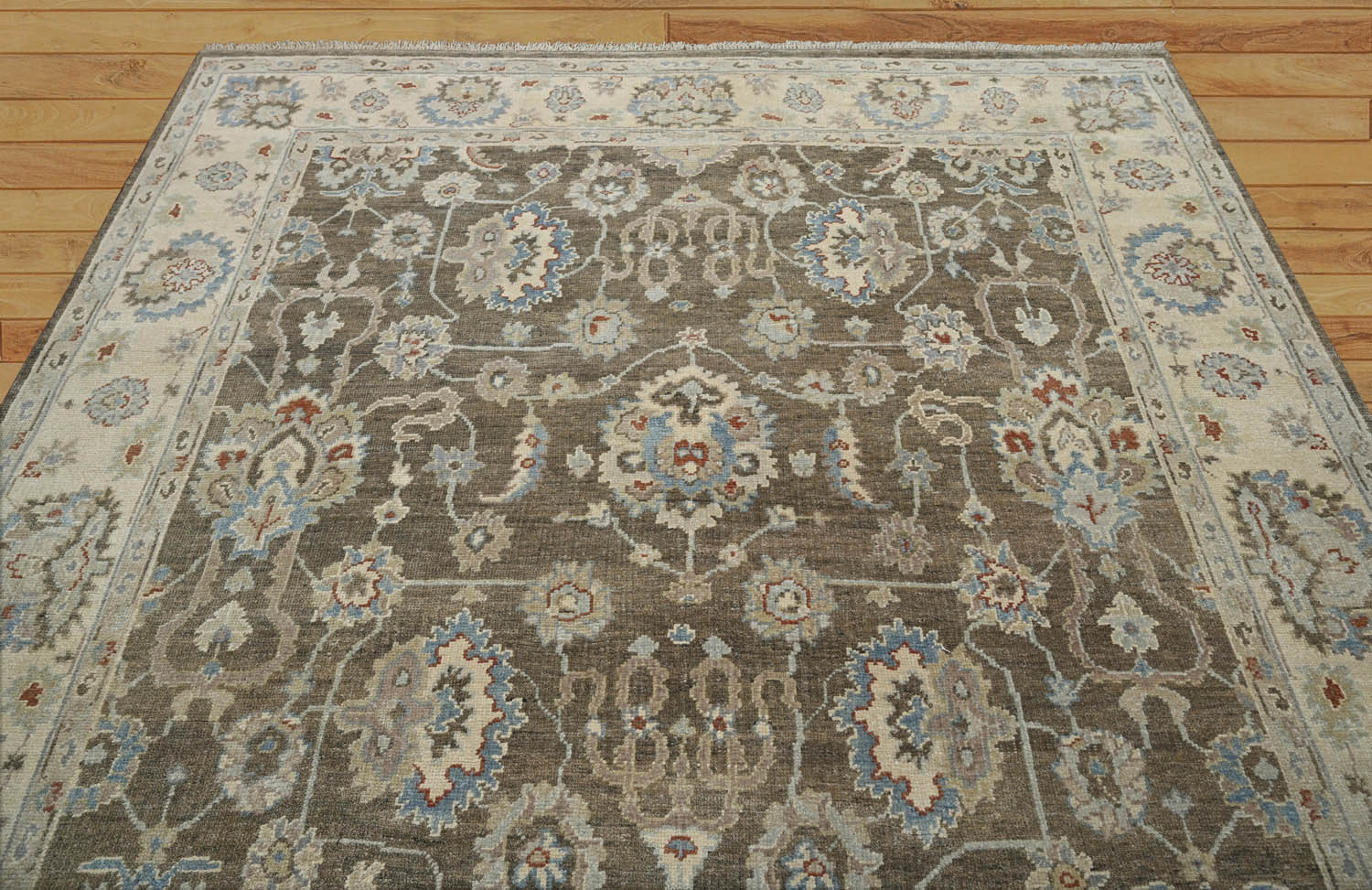 8x10 Brown Beige Blue Color Hand Knotted Oushak Wool Traditional Oriental Rug