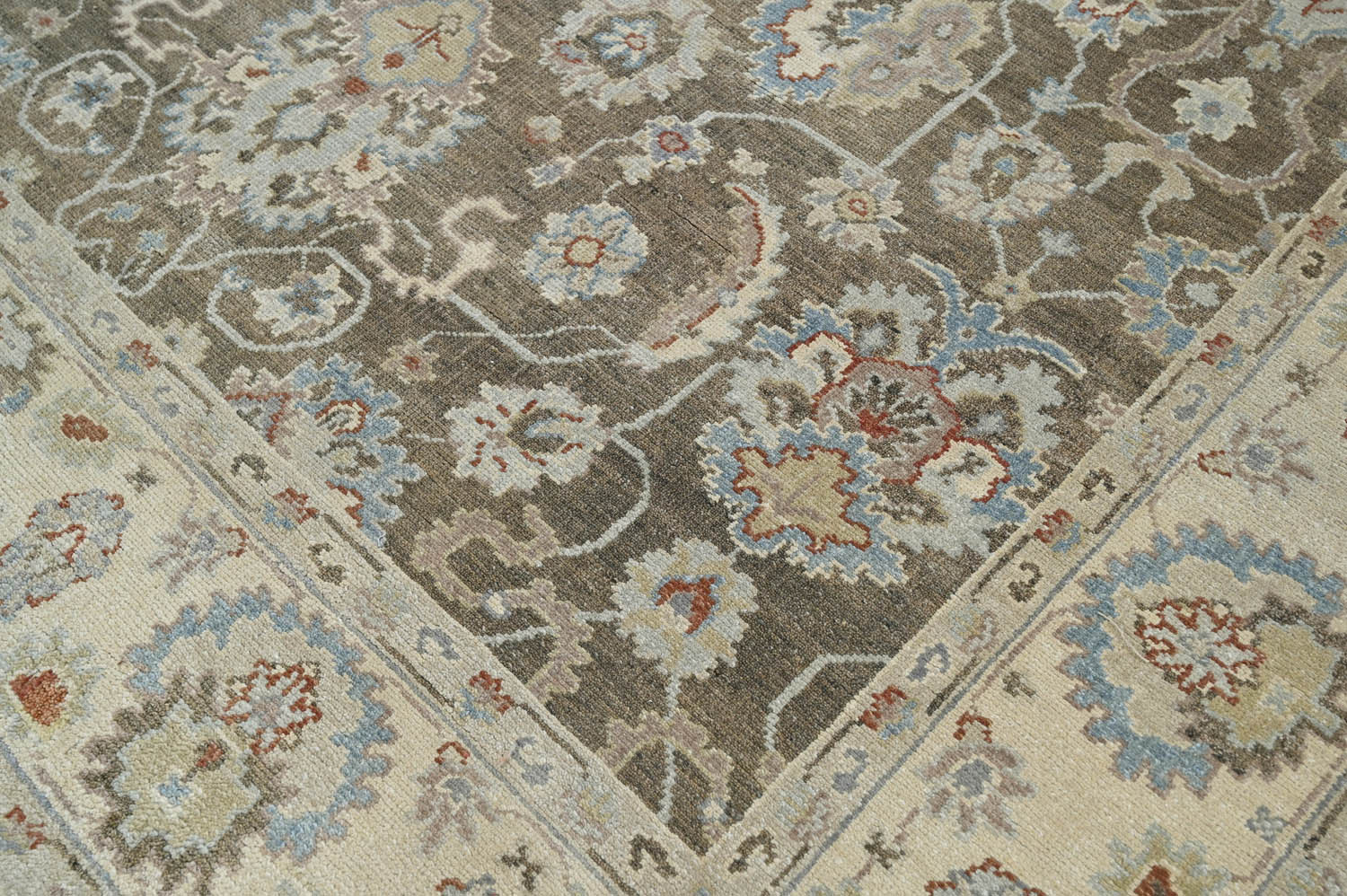 8x10 Brown Beige Blue Color Hand Knotted Oushak Wool Traditional Oriental Rug