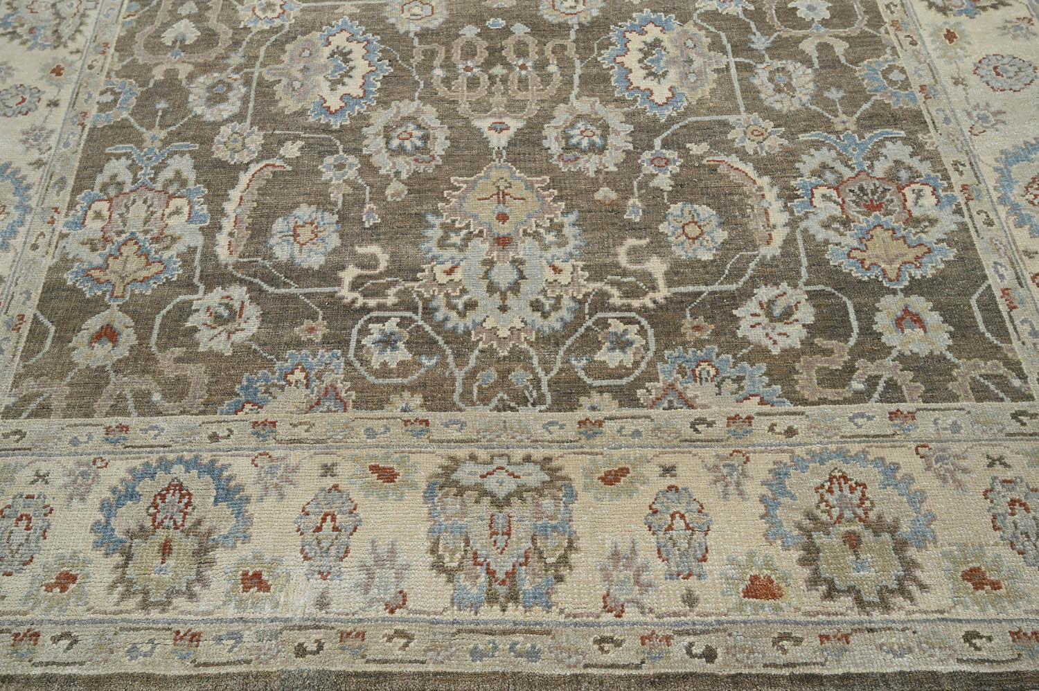 8x10 Brown Beige Blue Color Hand Knotted Oushak Wool Traditional Oriental Rug