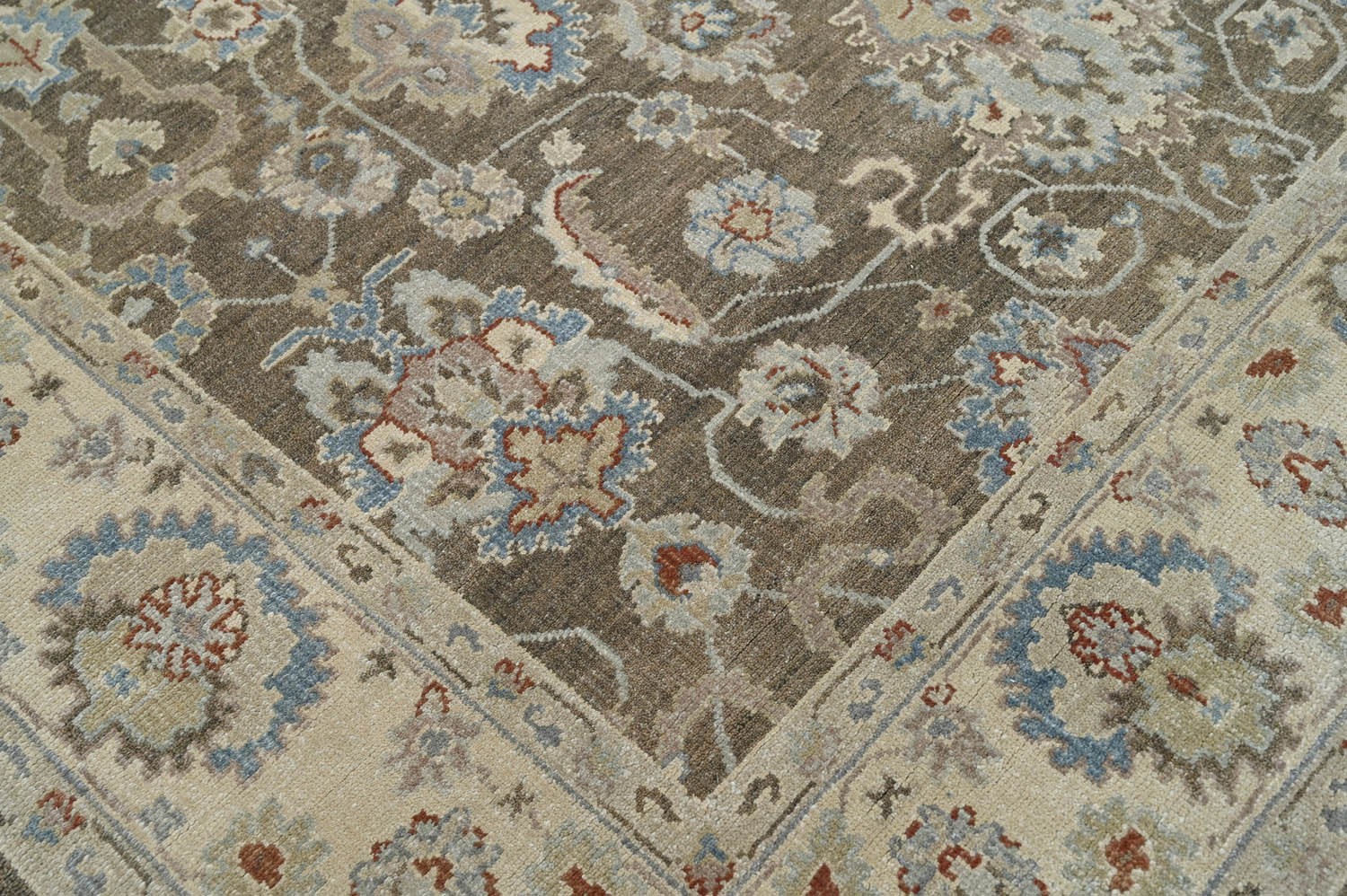 8x10 Brown Beige Blue Color Hand Knotted Oushak Wool Traditional Oriental Rug