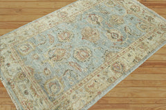 Galaxi 4x6 Hand Knotted 100% Wool Oushak Traditional Oriental Area Rug Light Blue, Silver Color