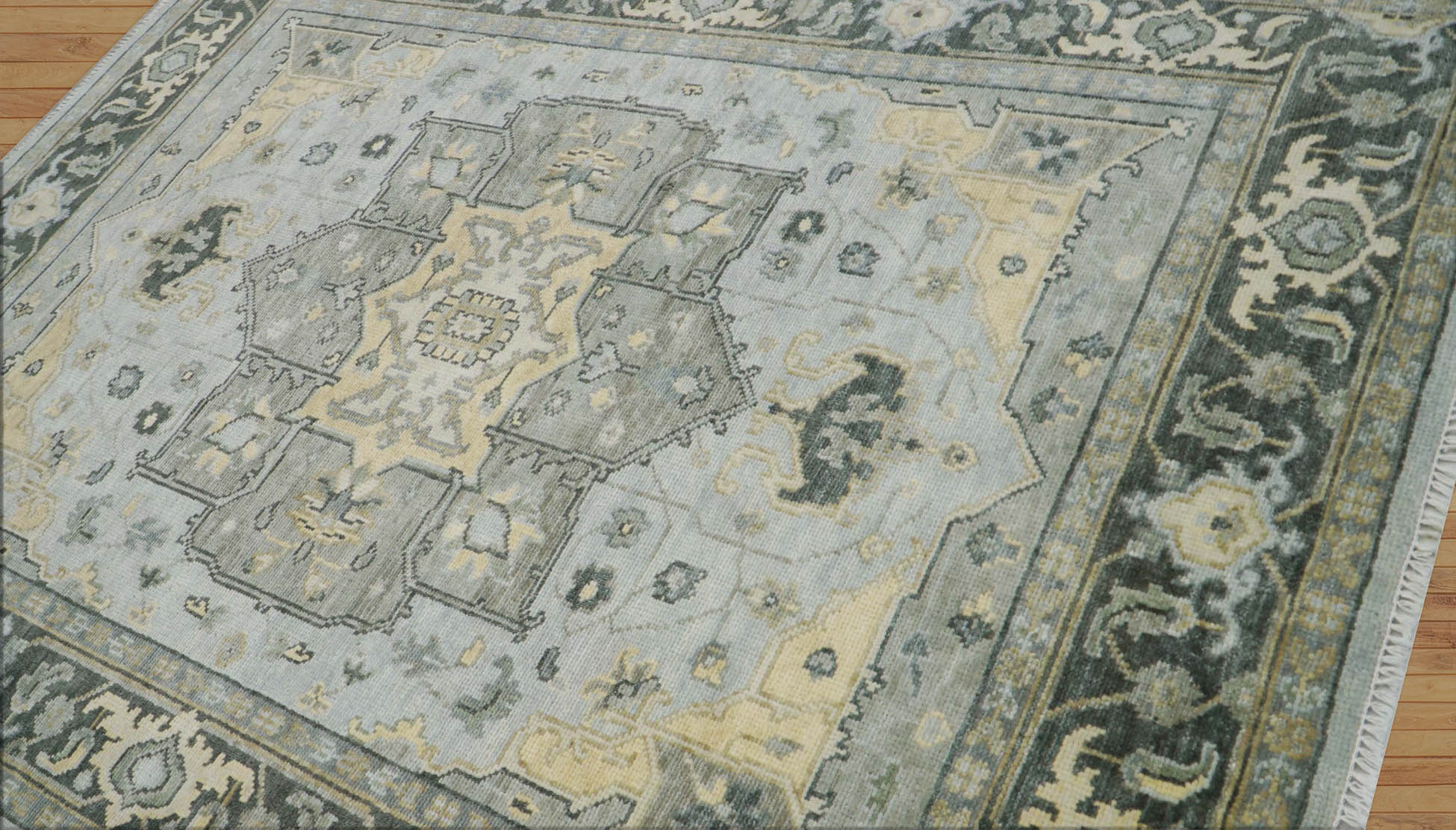 Hand 8x10 Hand Knotted Turkish Oushak  100% Wool Transitional Oriental Area Rug Gray, Moss Color