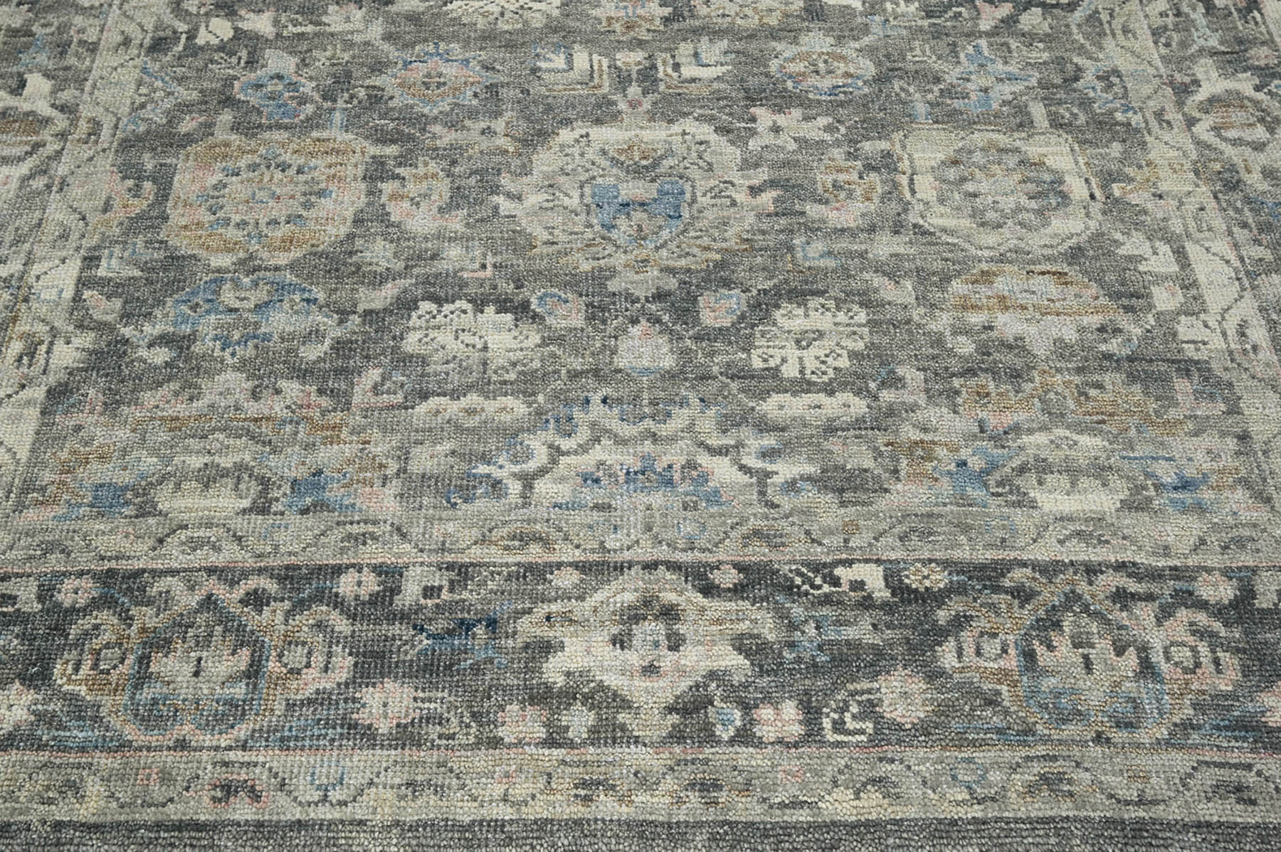 Adey 8x10 Hand Knotted 100% Wool Oushak Traditional Oriental Area Rug Charcoal Color