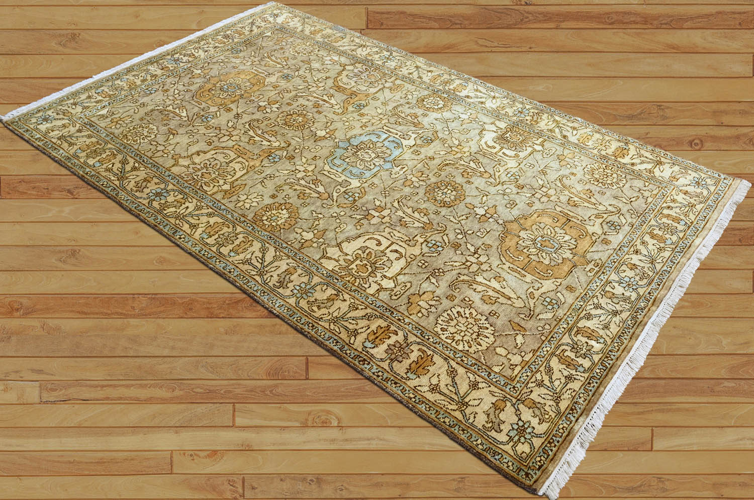 5x8 Gold Beige Blue Color Hand Knotted Oushak Wool Traditional Oriental Rug