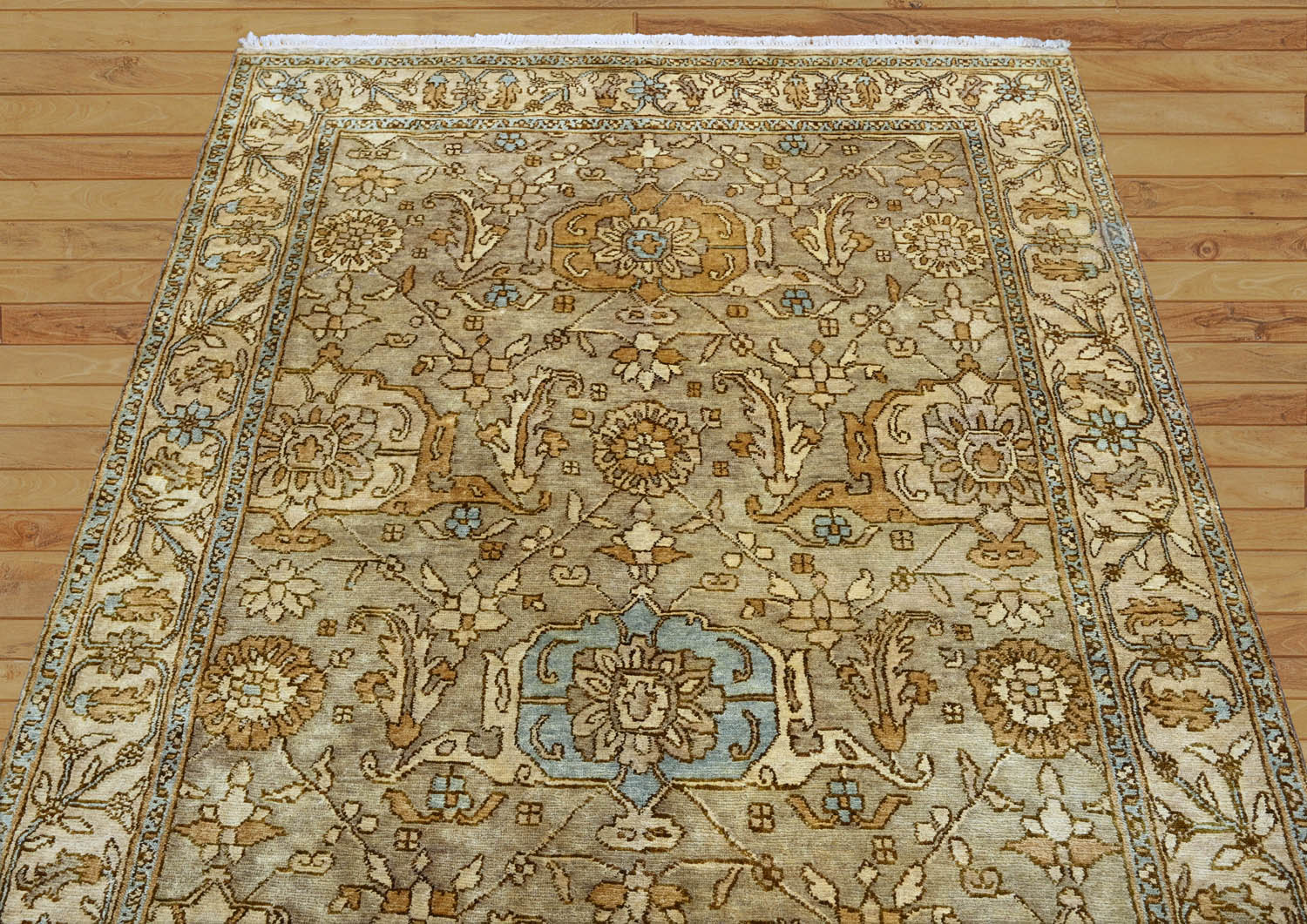 5x8 Gold Beige Blue Color Hand Knotted Oushak Wool Traditional Oriental Rug