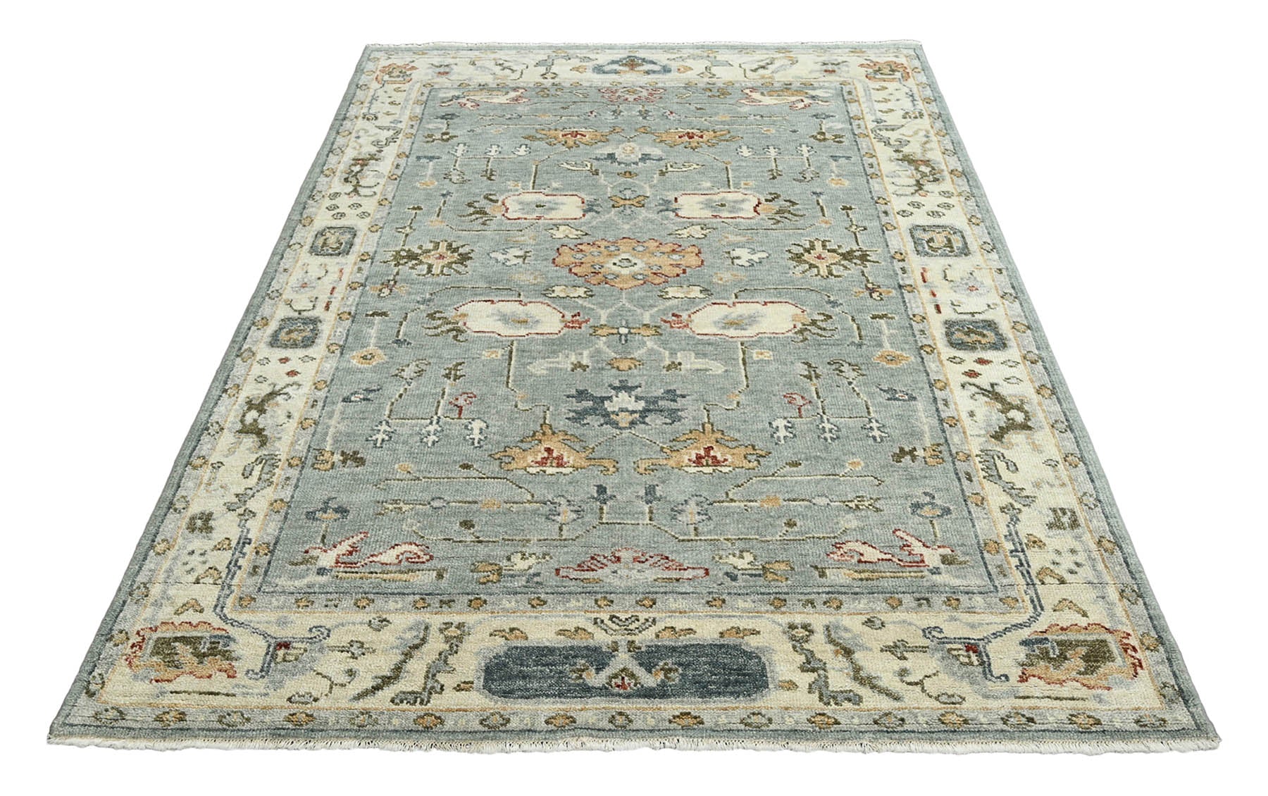 10' x13' 11" Gray Beige Green Color Hand Knotted Indo Oushak  100% Wool Traditional Oriental Area Rug