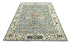10' x13' 11" Gray Beige Green Color Hand Knotted Indo Oushak  100% Wool Traditional Oriental Area Rug