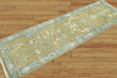 Juvens Runner Hand Knotted 100% Wool Oushak Traditional Oriental Area Rug Gold, Light Blue Color