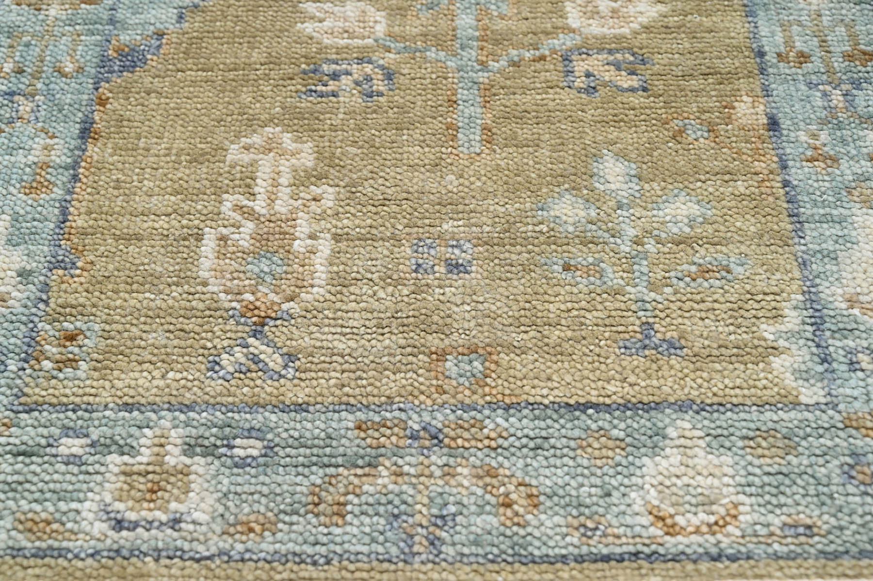 Juvens Runner Hand Knotted 100% Wool Oushak Traditional Oriental Area Rug Gold, Light Blue Color