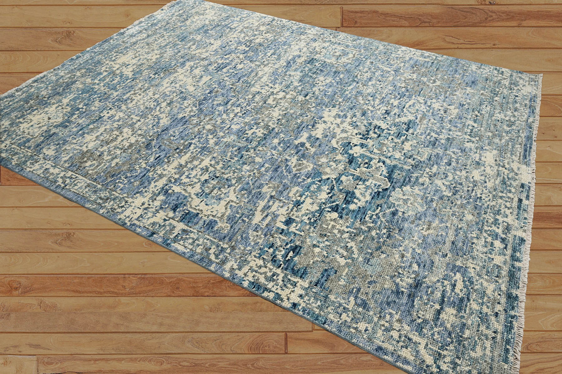7' 8''x10'  Beige Blue Gray Color Hand Knotted Indo Oushak  100% Wool Transitional Oriental Area Rug