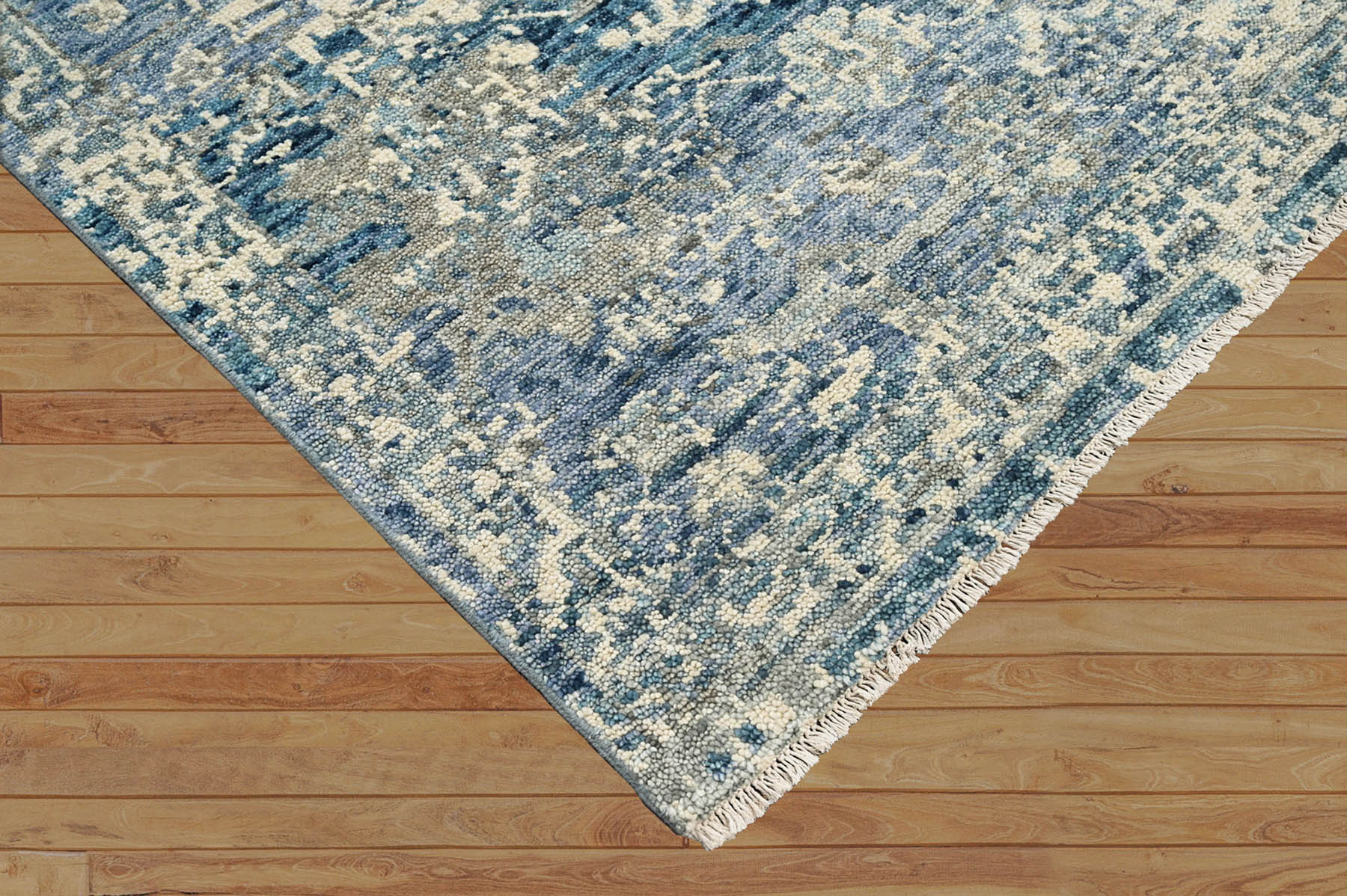 Multi Size Beige, Blue Hand Knotted 100% Wool Indo Oushak Transitional Oriental Area Rug