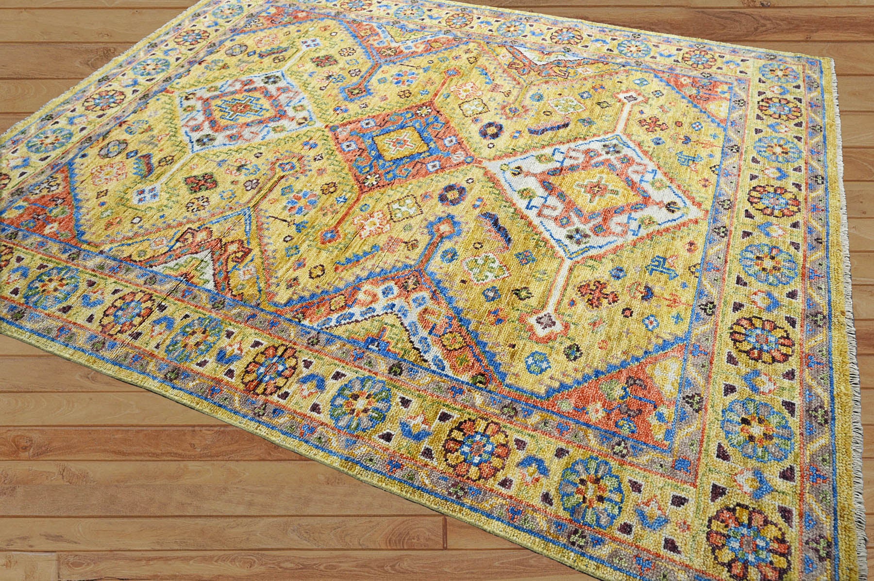 9' 11"x14'  Gold Burnt Orange Blue Color Hand Knotted Indo Oushak  100% Wool Traditional Oriental Area Rug