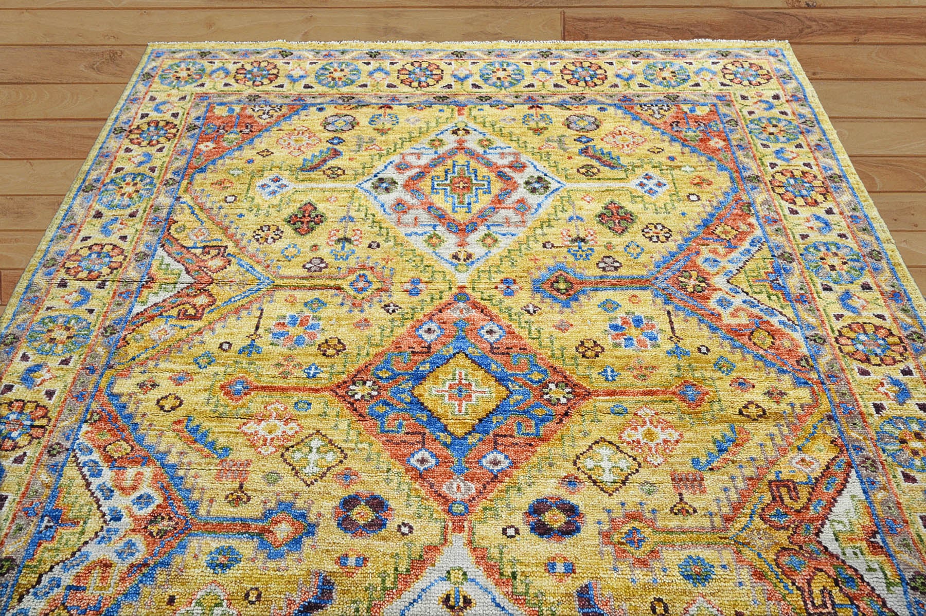 12' 2''x15'  Gold Burnt Orange Blue Color Hand Knotted Indo Oushak  100% Wool Traditional Oriental Area Rug