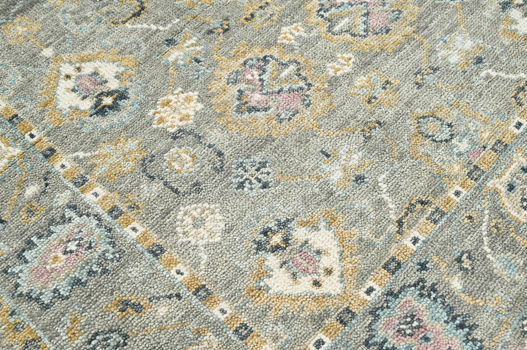 Multi Size Gray, Light Gold Hand Knotted 100% Wool Indo Oushak Traditional Oriental Area Rug