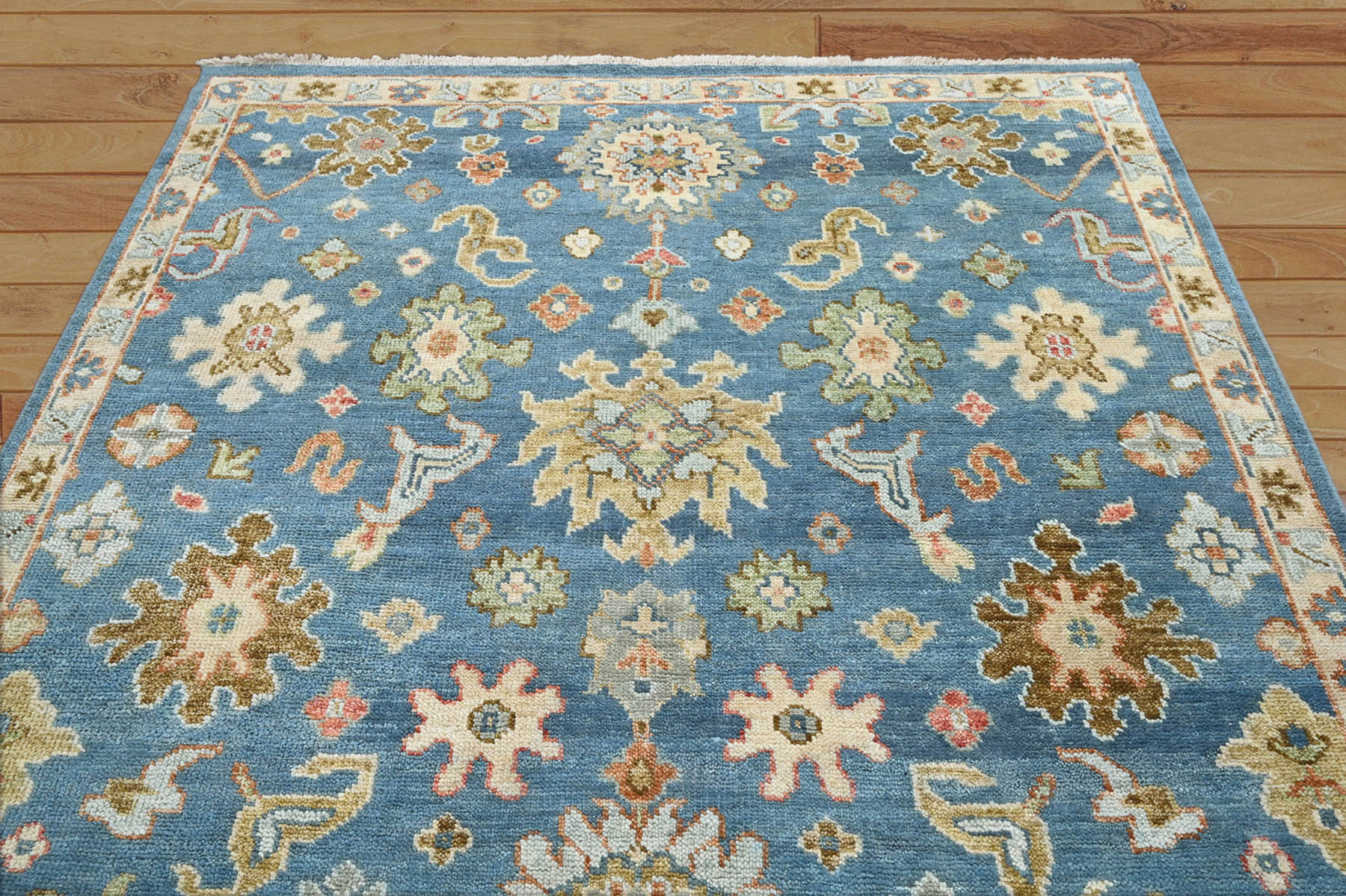 7' 9''x9' 10'' Blue Sage Light Gold Color Hand Knotted Indo Oushak  100% Wool Traditional Oriental Area Rug