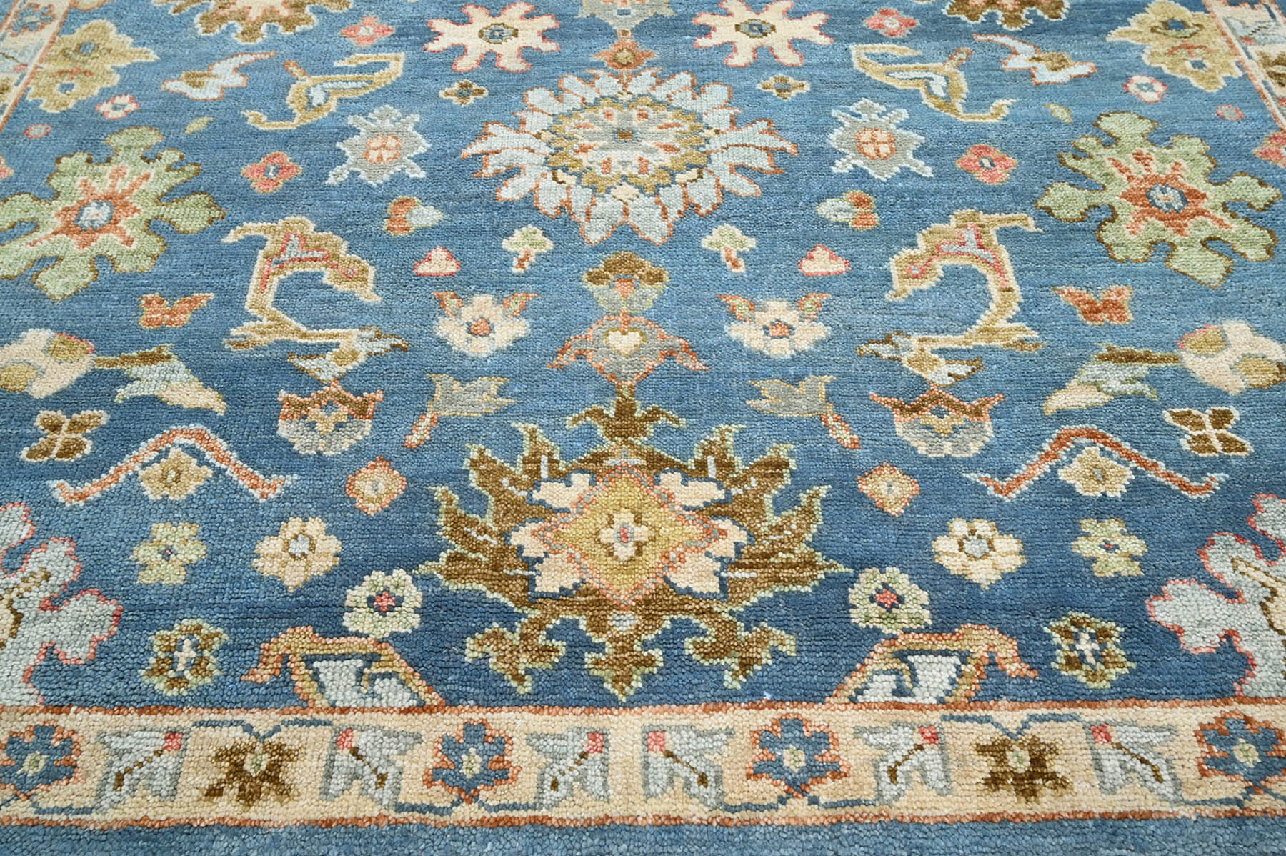 Multi Size Blue,Sage Hand Knotted Indo Oushak 100% Wool Arts and Craft Traditional Oriental Area Rug