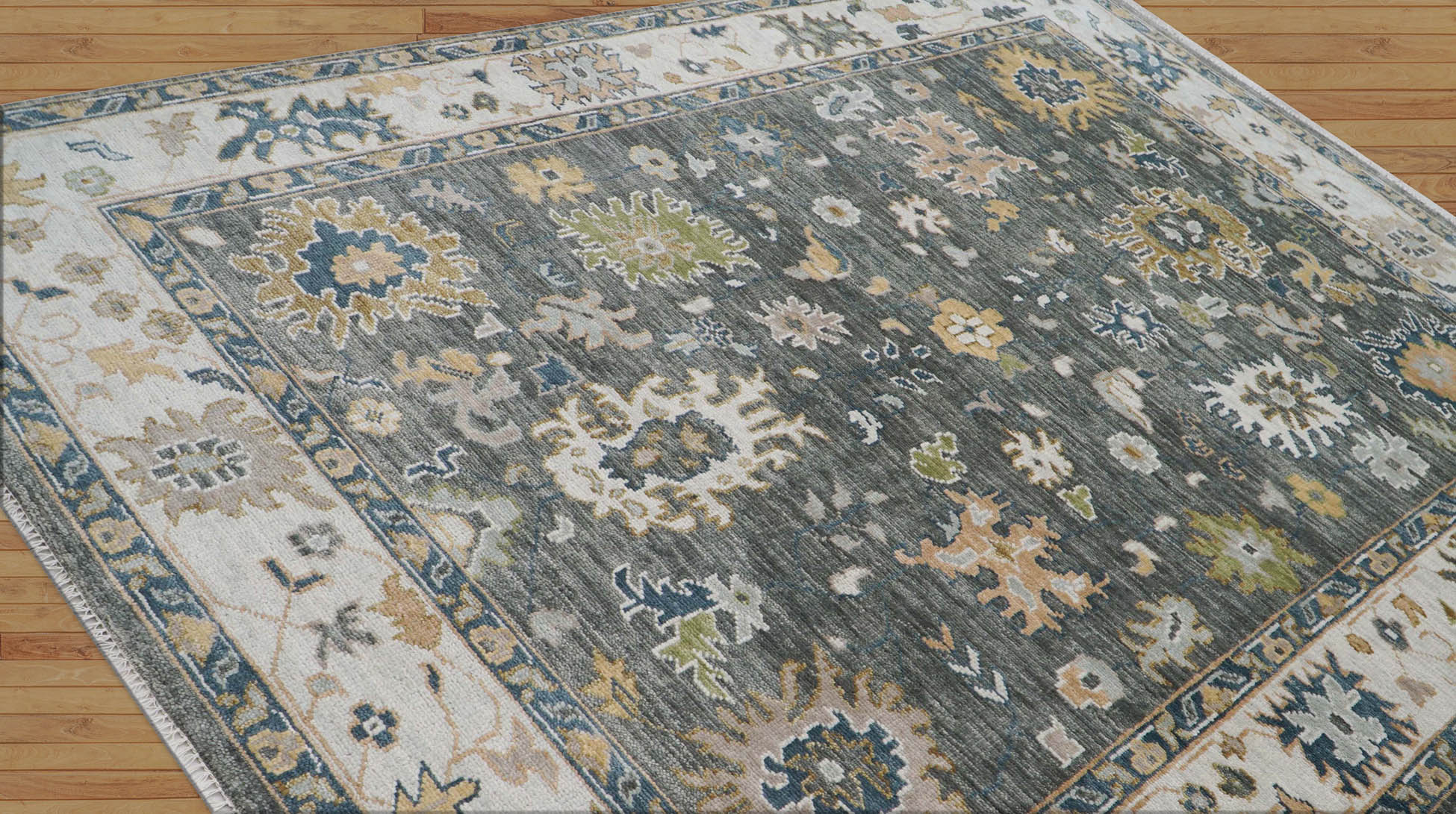 Kenleigh 9x12 Hand Knotted Turkish Oushak  100% Wool Transitional Oriental Area Rug Gray, Ivory Color