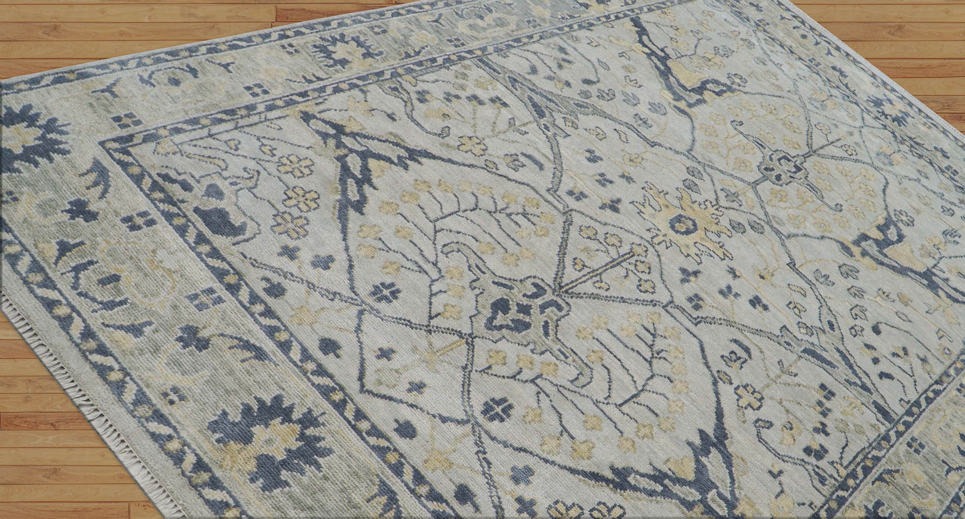 Deveaux 9x12 Hand Knotted Turkish Oushak  100% Wool Transitional Oriental Area Rug Bluish Gray, Beige Color