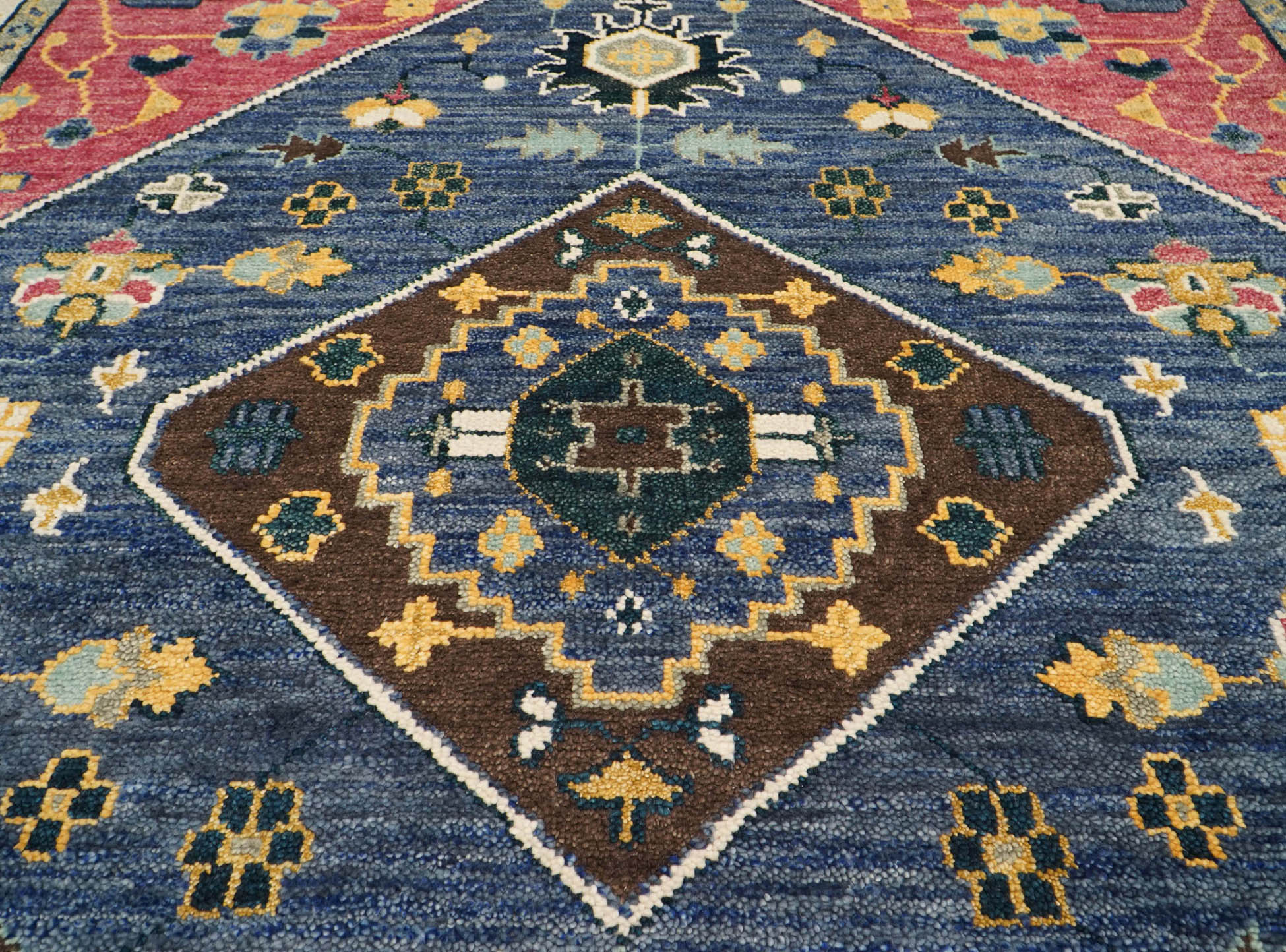 Wetherbee 9x12 Hand Knotted Turkish Oushak  100% Wool Transitional Oriental Area Rug Blue, Raspberry Color