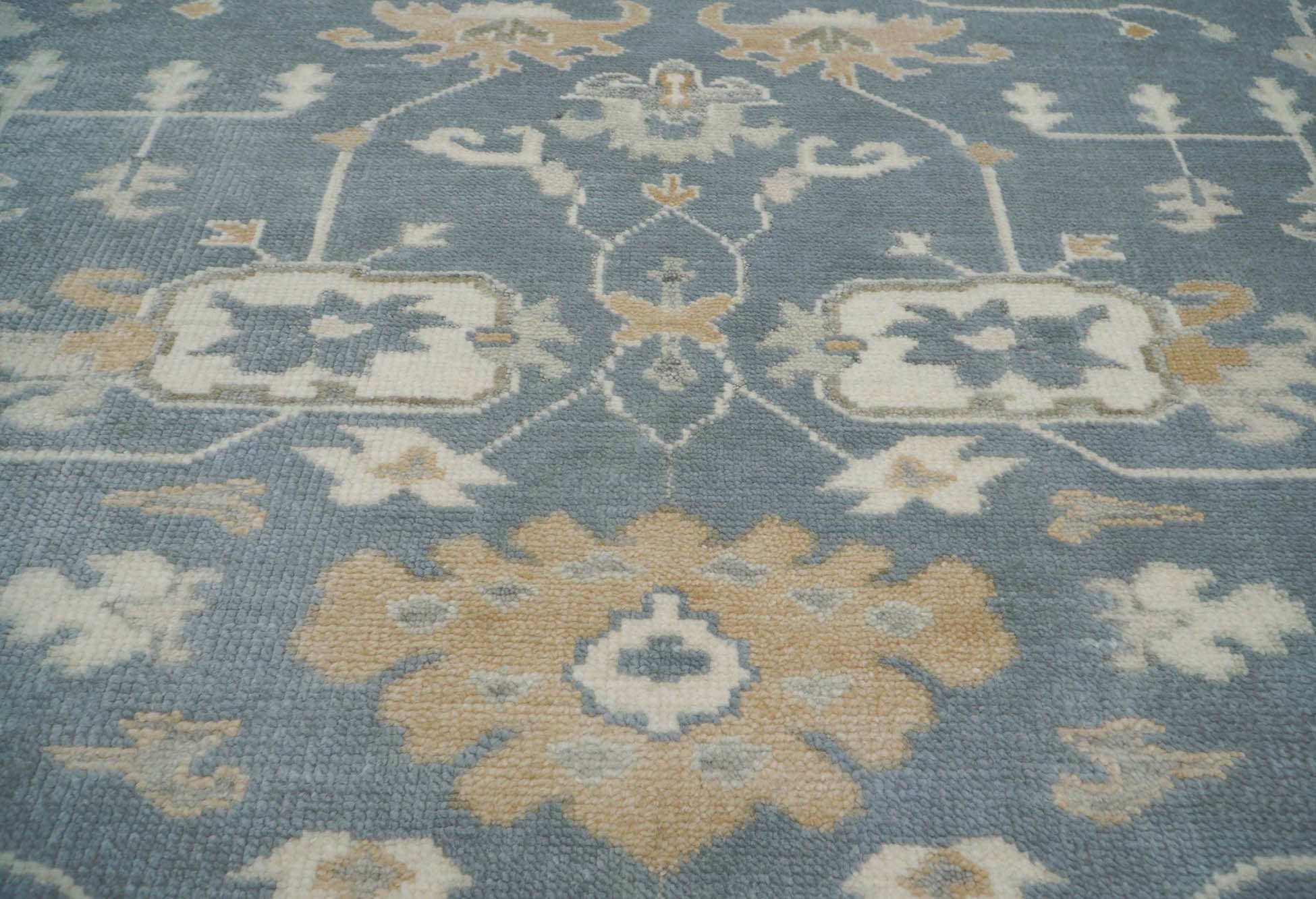 Lucas-Oliver 9x12 Hand Knotted LoomBloom Muted Turkish Oushak  100% Wool Transitional Oriental Area Rug Grayish Blue, Ivory Color