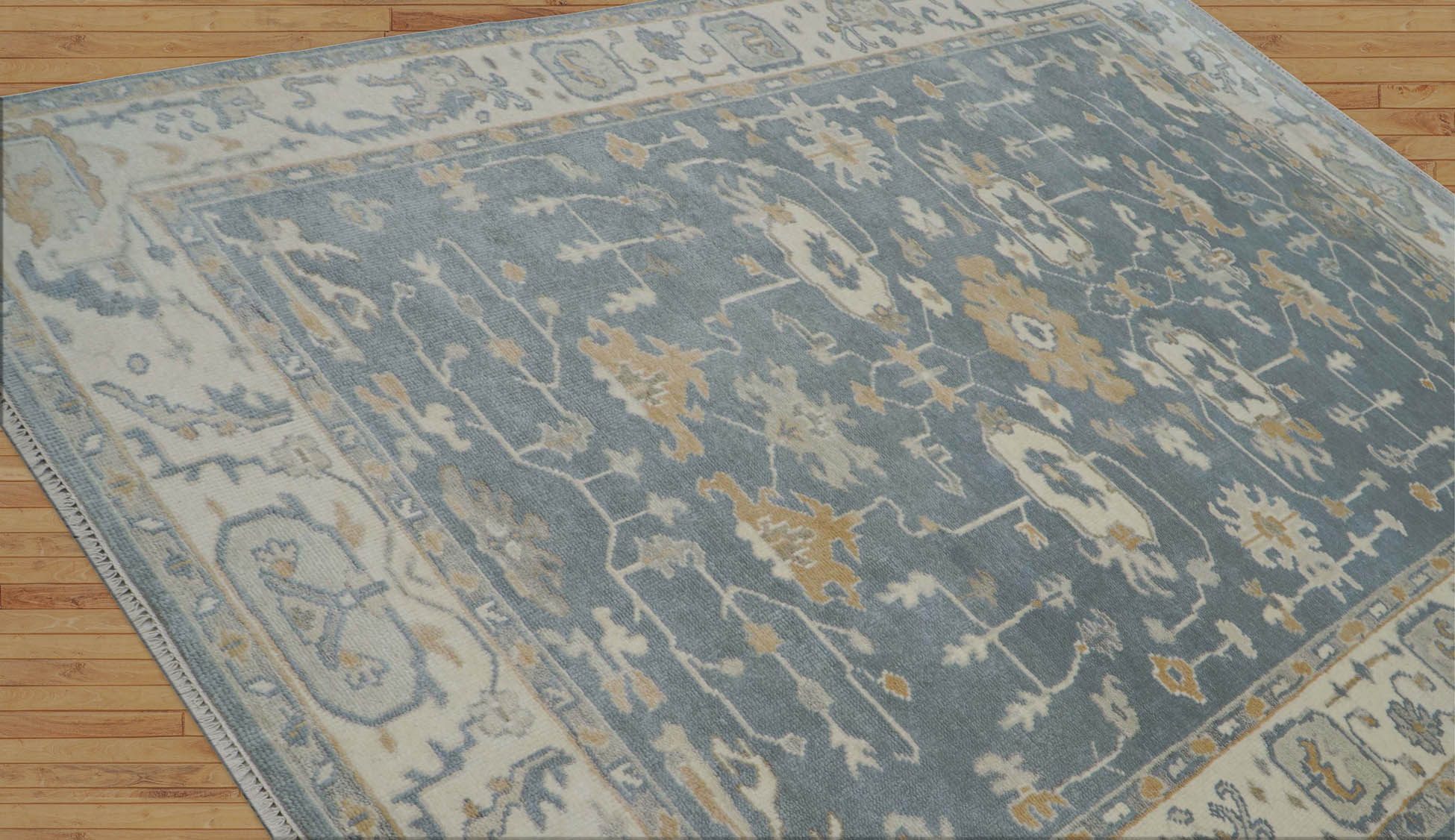 Lucas-Oliver 9x12 Hand Knotted LoomBloom Muted Turkish Oushak  100% Wool Transitional Oriental Area Rug Grayish Blue, Ivory Color