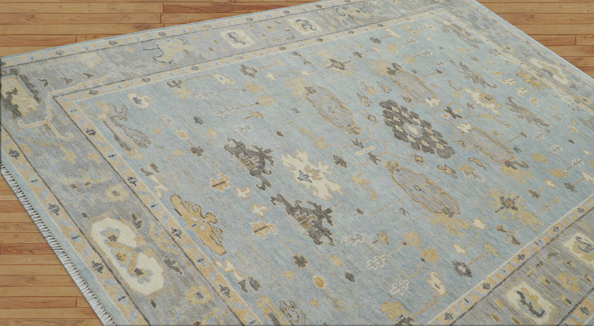 Briyanah 9x12 Hand Knotted LoomBloom Muted Turkish Oushak  100% Wool Transitional Oriental Area Rug Light Blue, Gray Color