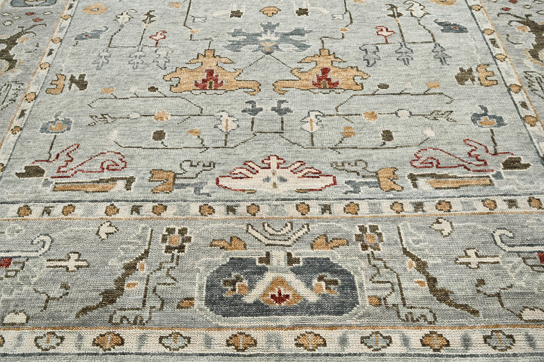 Multi Size Gray, Beige Hand Knotted Indo Oushak 100% Wool Traditional Oriental Area Rug