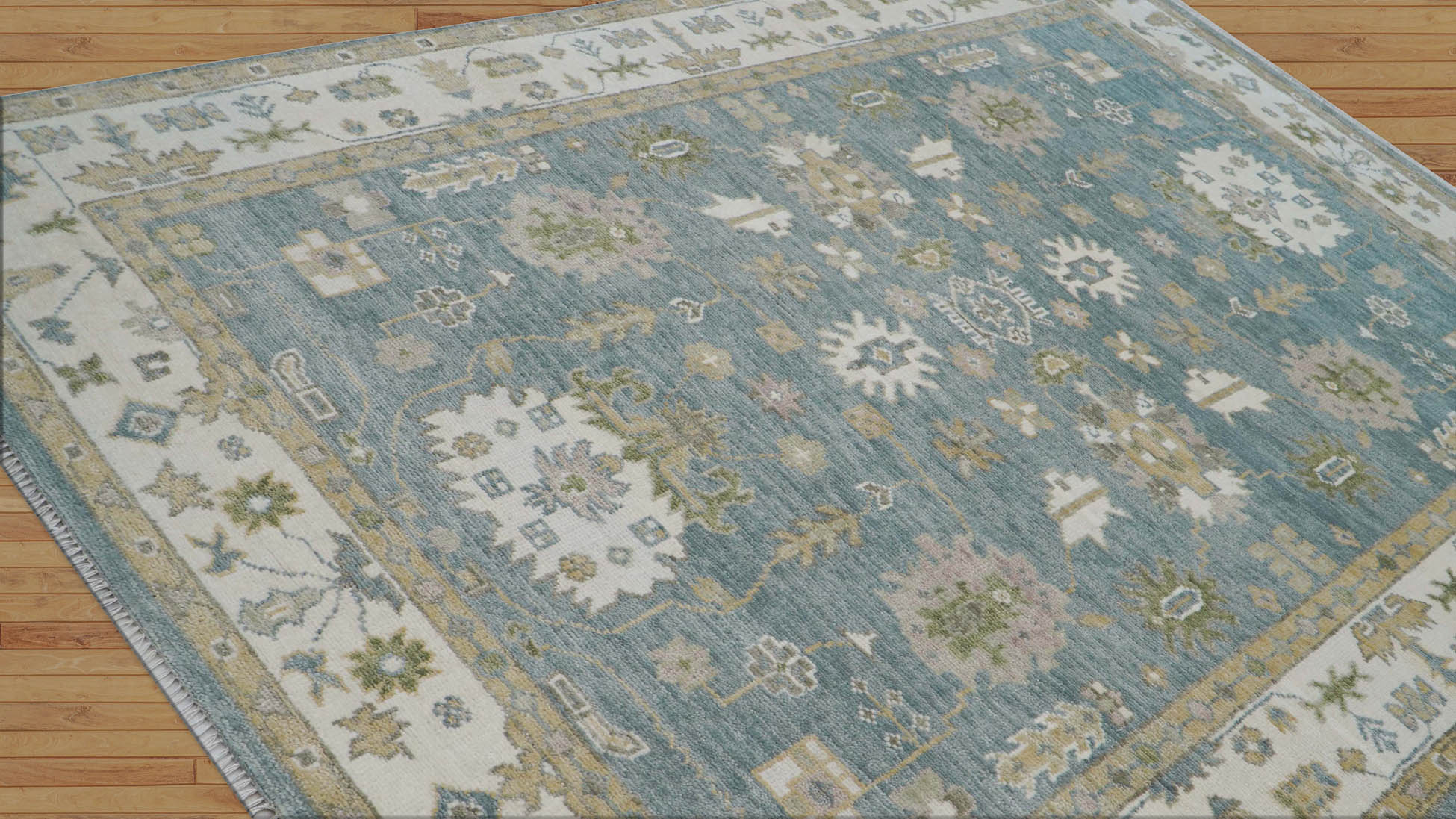 Etibar 9x12 Hand Knotted LoomBloom Muted Turkish Oushak  100% Wool Transitional Oriental Area Rug Blue, Ivory Color