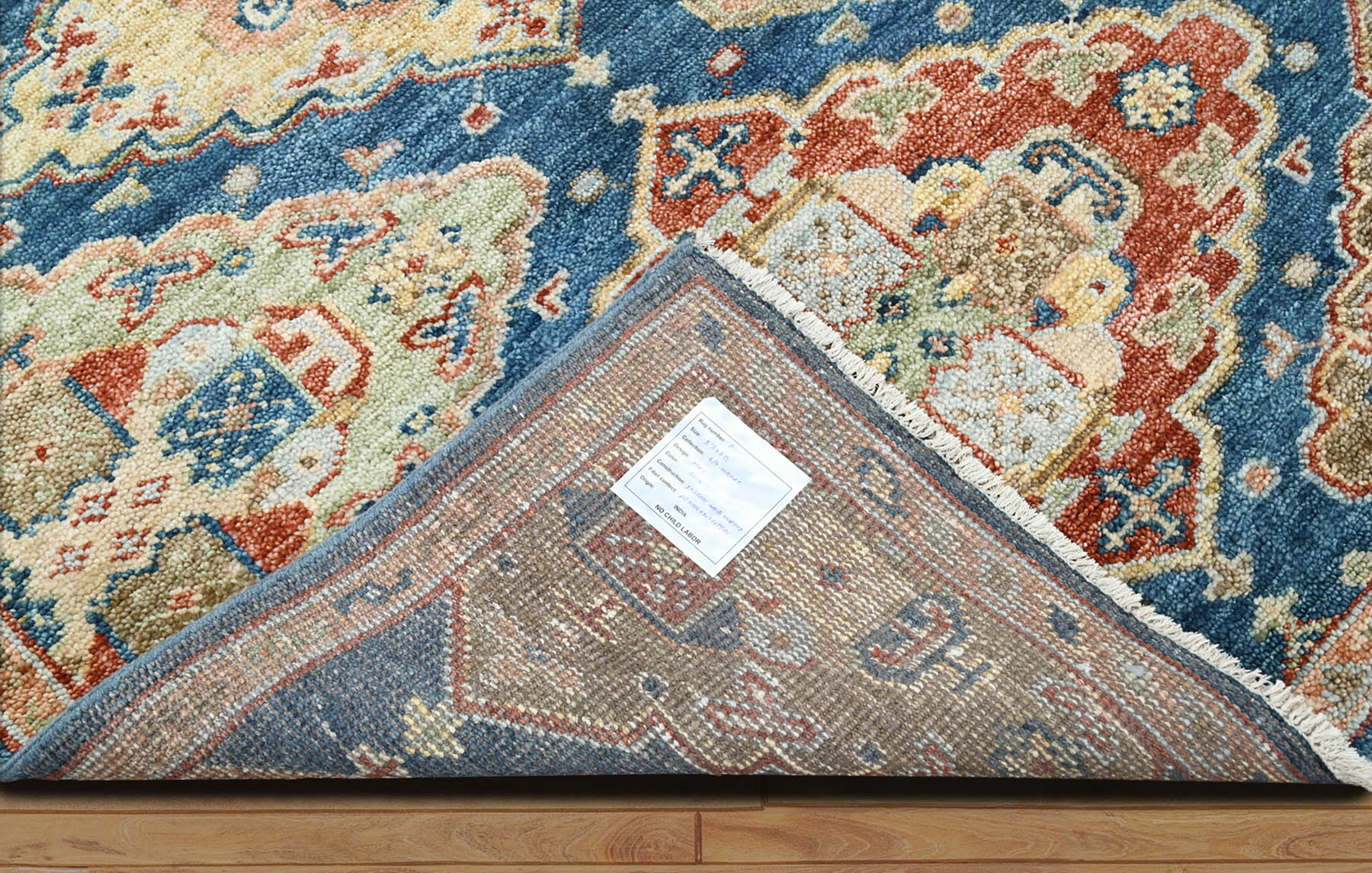 5' 3''x8'  Blue Rust Beige Color Hand Knotted Indo Oushak  100% Wool Arts & Crafts Oriental Rug