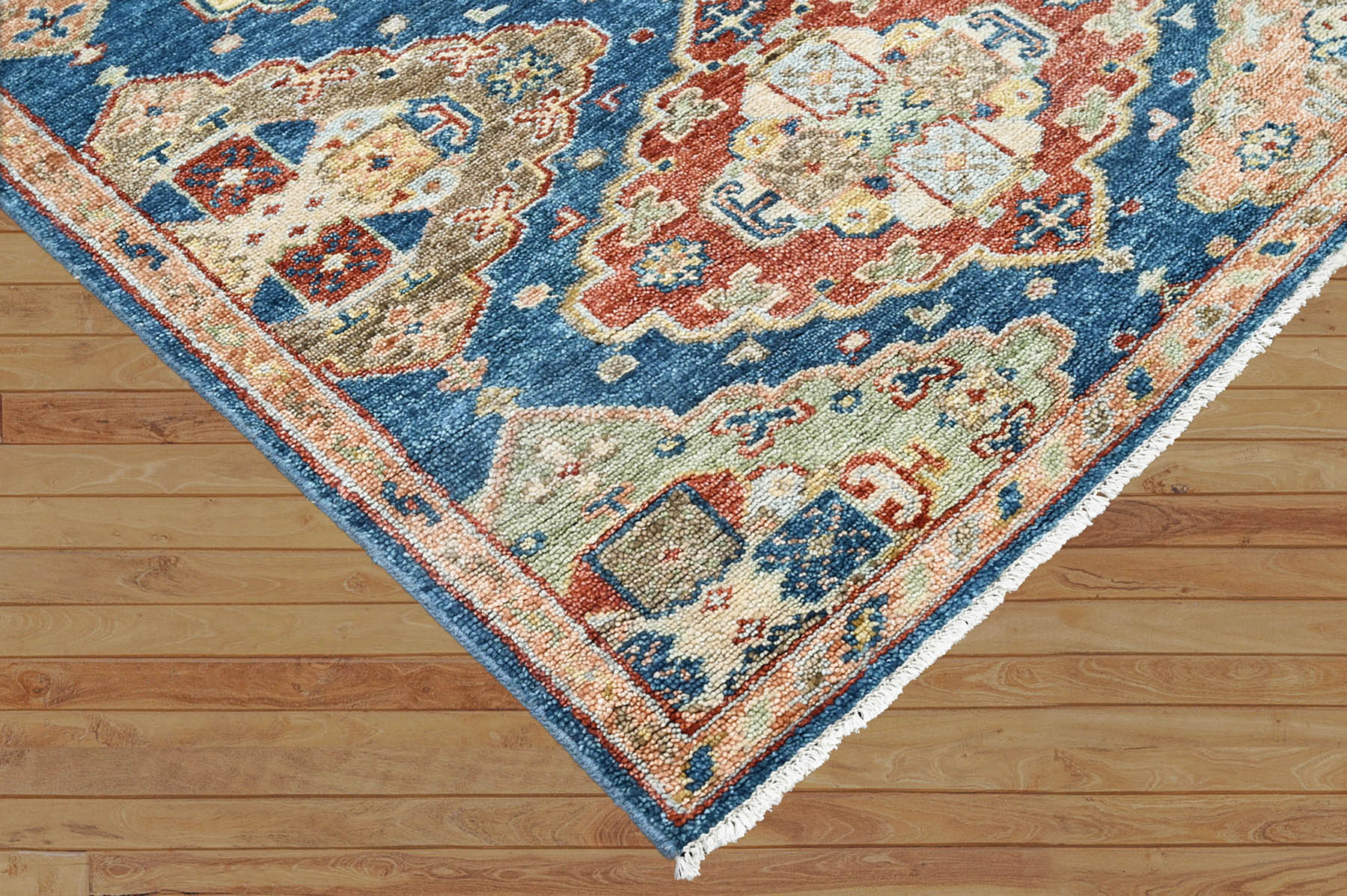 Multi Size Blue, Rust Hand Knotted Indo Oushak 100% Wool Arts & Crafts Oriental Area Rug