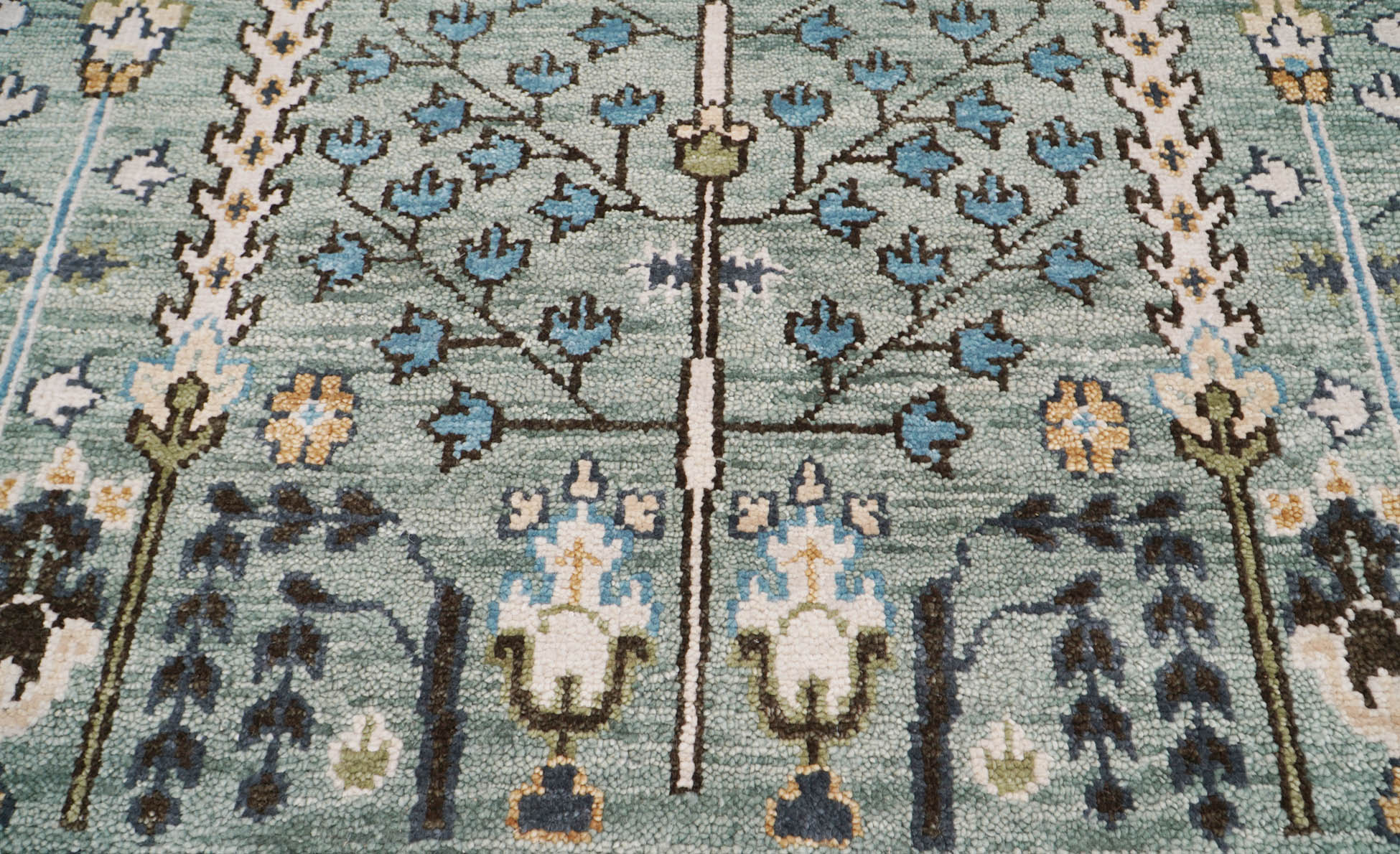 Bodden Palace Hand Knotted LoomBloom Muted Turkish Oushak  100% Wool Transitional Oriental Area Rug Sea Foam, Beige Color