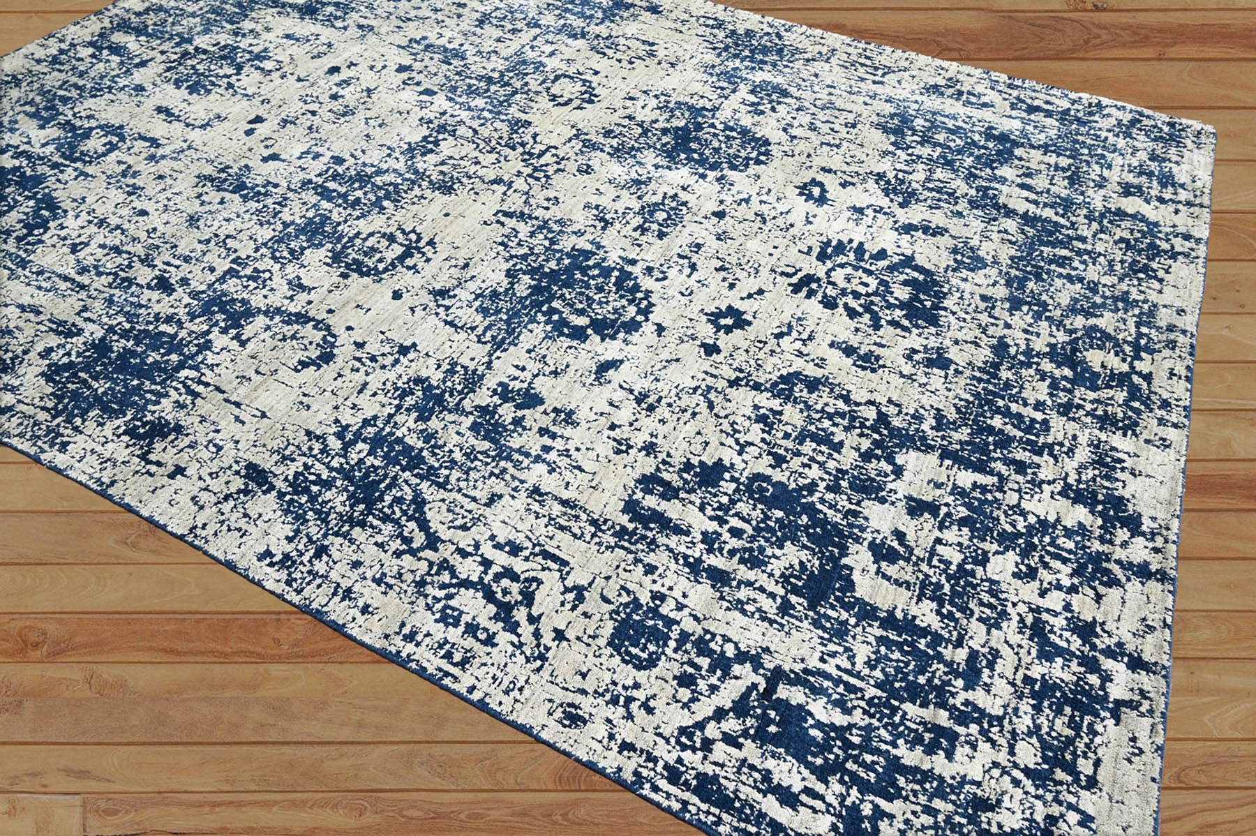 Multi Size Gray, Blue Hand Knotted 100% Wool Transitional Oriental Area Rug