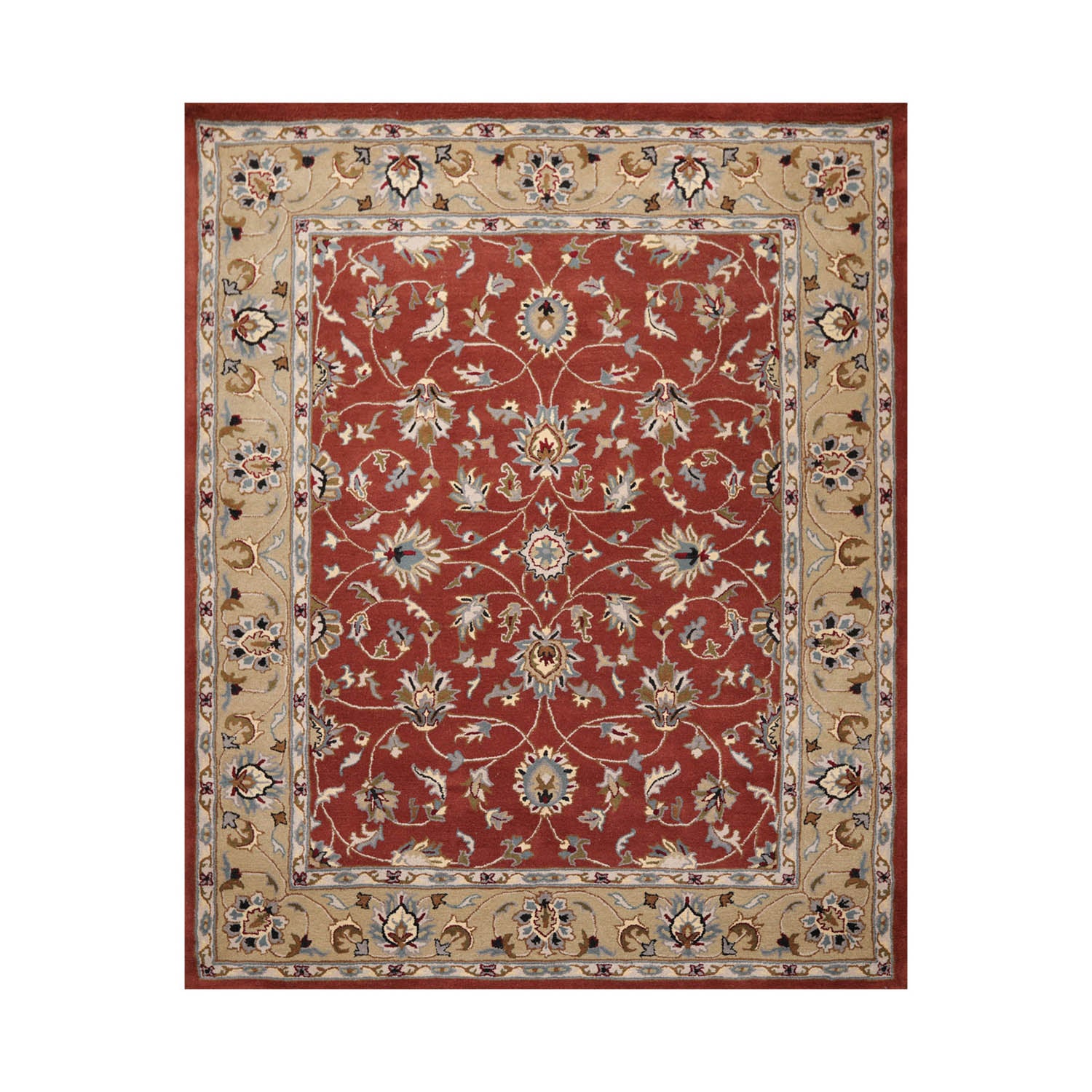 8' x10'  Rust Pistacchio Ivory Color Hand Tufted Persian 100% Wool Traditional Oriental Rug