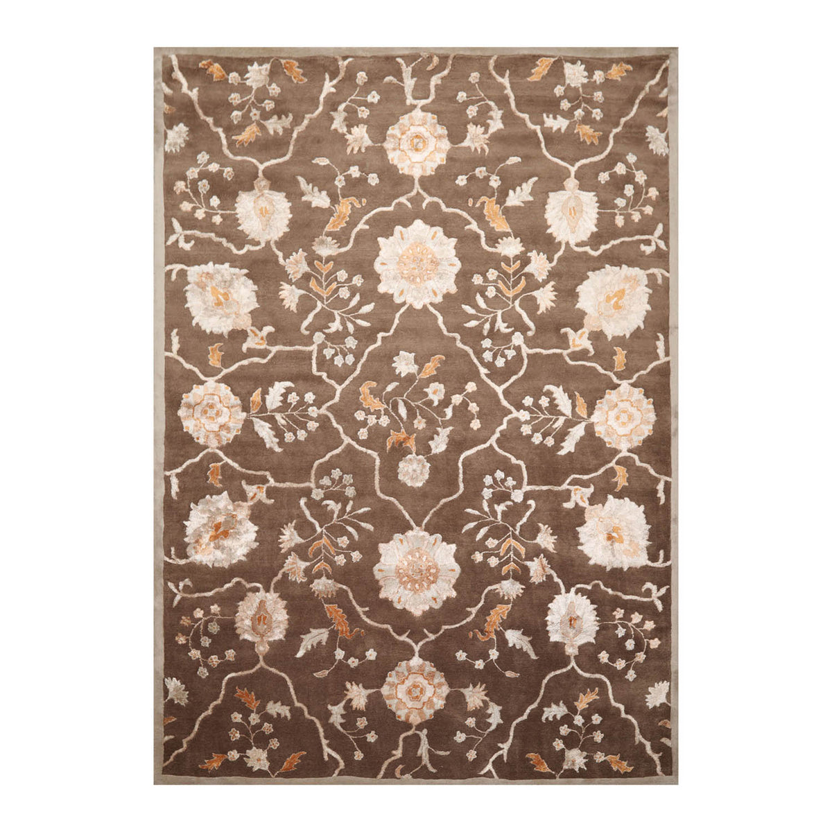8' x11'  Brown Gray Caramel Color Hand Tufted Hand Made Wool & Art Silk Transitional Oriental Rug