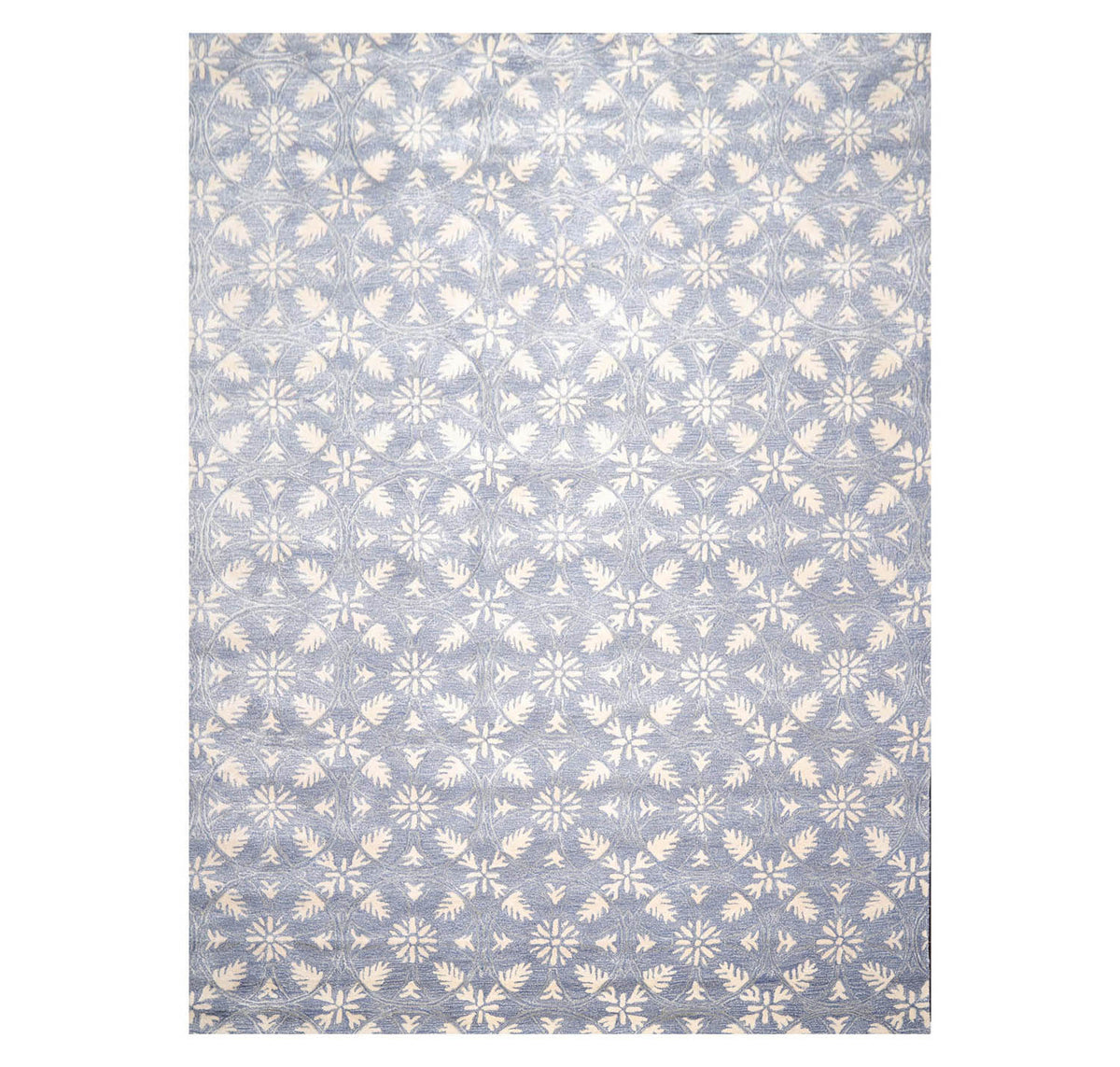 9' 6''x12' 5'' Blue Ivory Gray Color Hand Tufted Hand Made Wool & Art Silk Transitional Oriental Rug