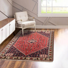 3' 4''x5' 10'' Coral Indigo Ivory Color Hand Knotted Persian 100% Wool Traditional Oriental Rug