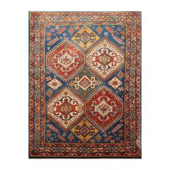 3' 3''x4' 3'' Blue Teracotta Gold Color Hand Knotted Persian 100% Wool Traditional Oriental Rug