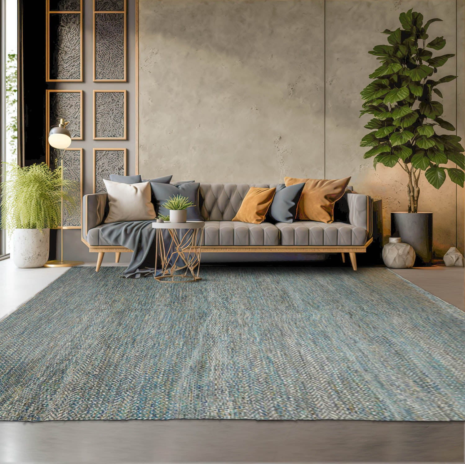 8' x10'  Aqua Ivory Blue Color Hand Knotted Persian 100% Wool Modern & Contemporary Oriental Rug