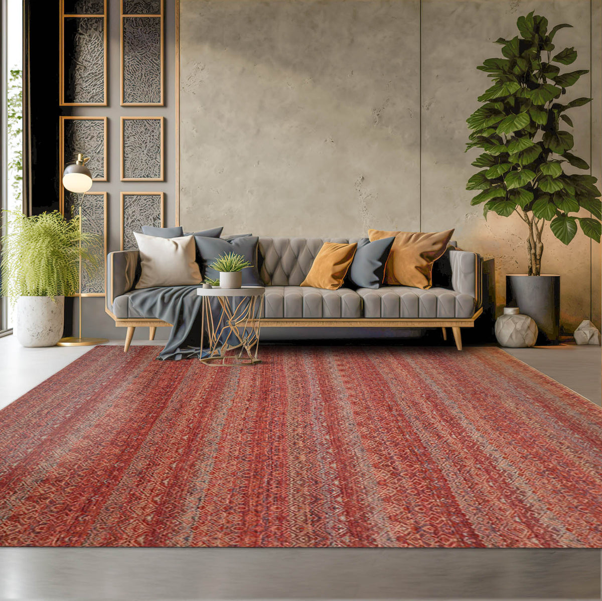 8' x10'  Coral Beige Gray Color Hand Knotted Persian 100% Wool Modern & Contemporary Oriental Rug