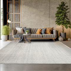 9' x12'  Ivory Slate Color Hand Knotted Persian Wool and Silk Modern & Contemporary Oriental Area Rug