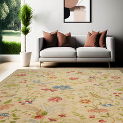 8' x9' 11'' Vanilla Beige Rose Color Hand Knotted Aubusson Savonnerie 100% Wool Traditional Oriental Rug