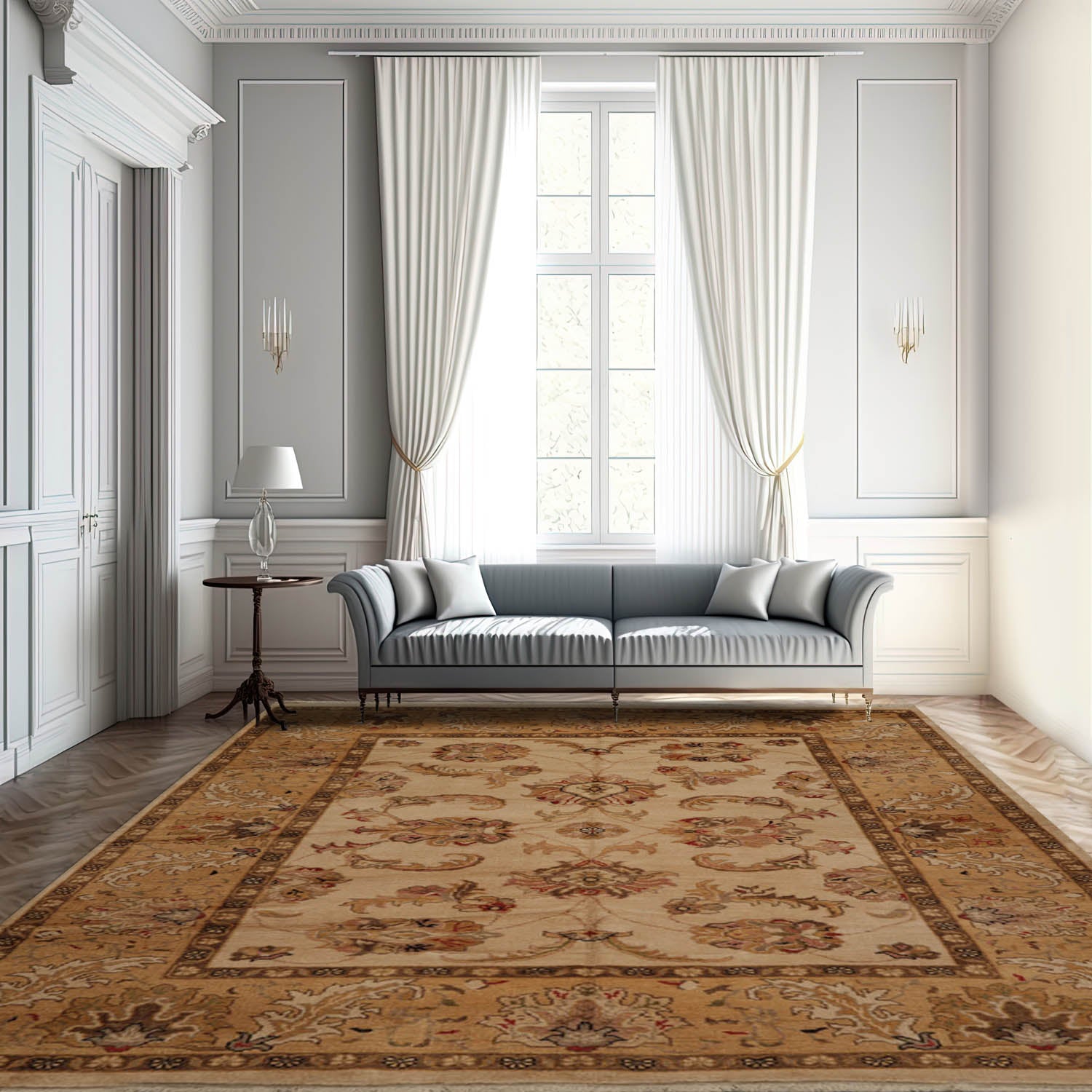 7' 11''x9' 4'' Beige Caramel Brown Color Hand Knotted Oushak 100% Wool Traditional Oriental Rug